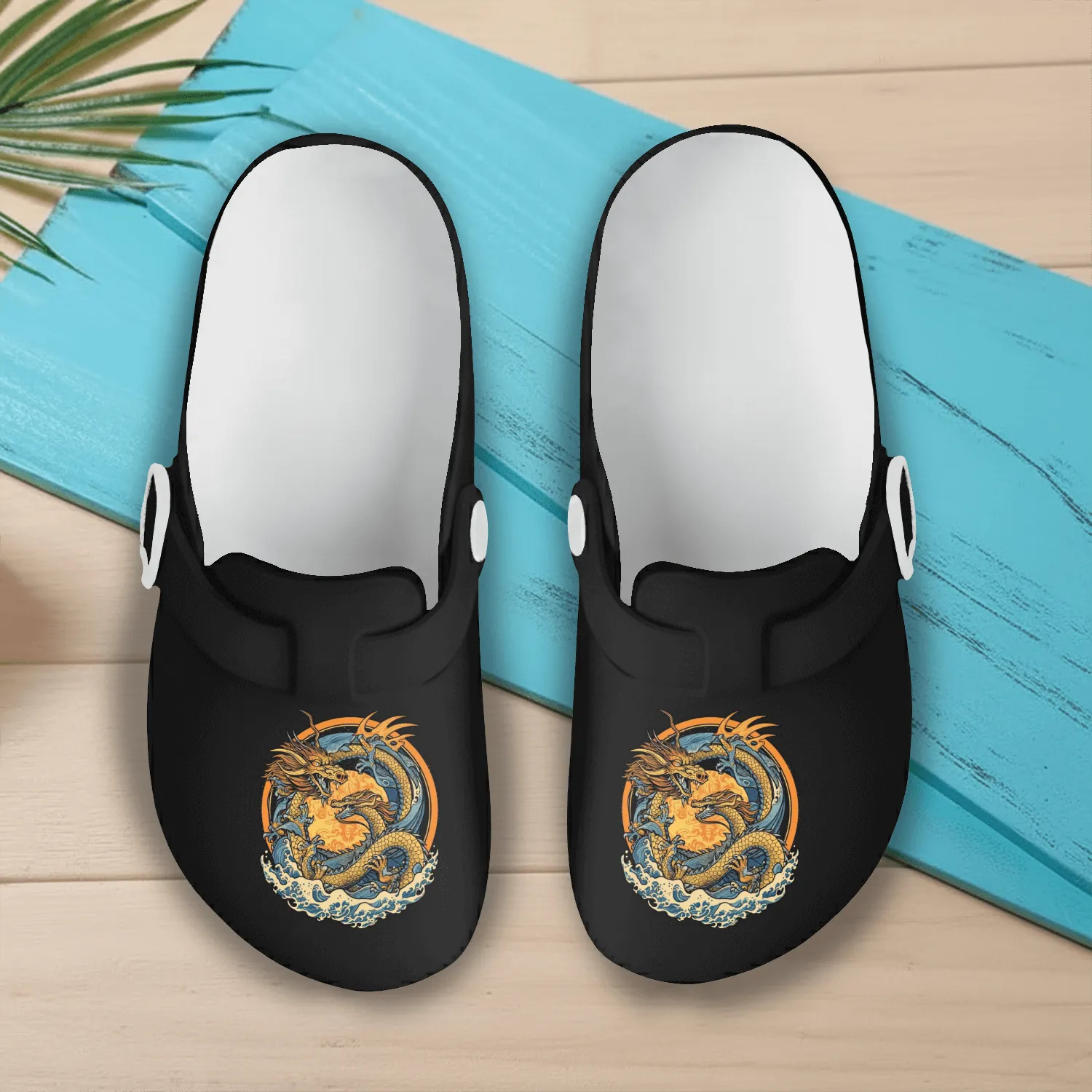 Vintage Japanese Dragon Sun Tattoo Design 1 Slip On Clogs