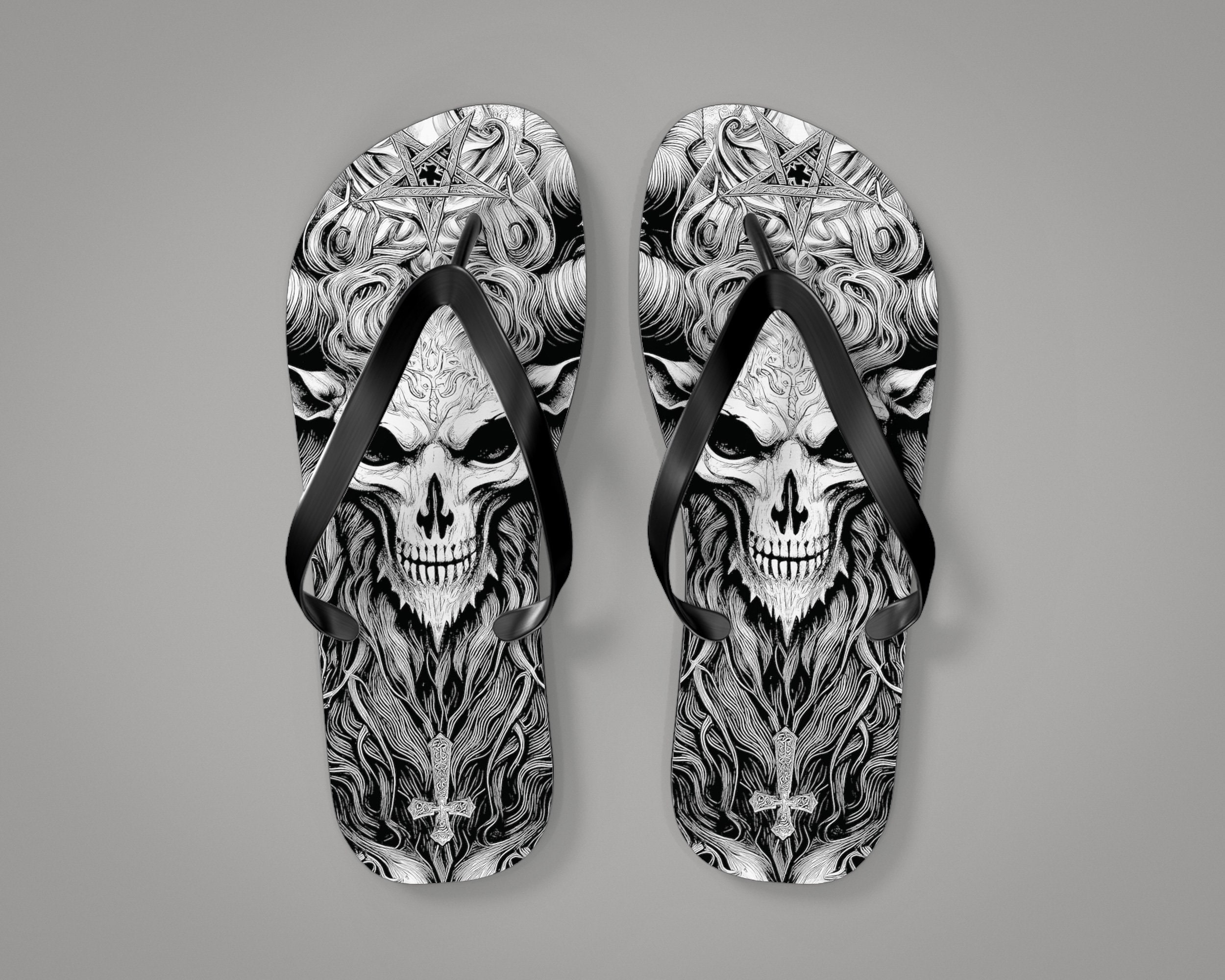 Devil 2 Flipflops Heavy Metal Flops Black Metal Flip-Flops Horror Gift Satan Slippers Gothic Birthday Gift Rock Demon Unisex Flip Flops