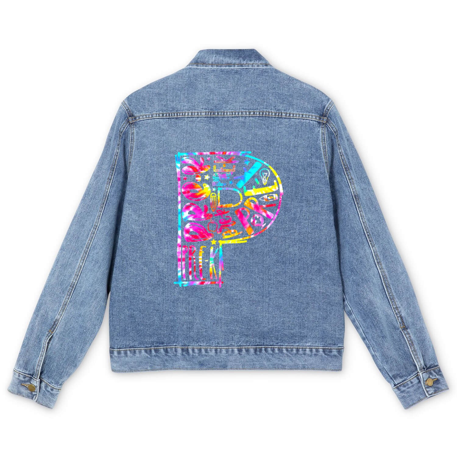 Tie Dye Typography Pre K Student & Teacher Back Men's Denim Jackets