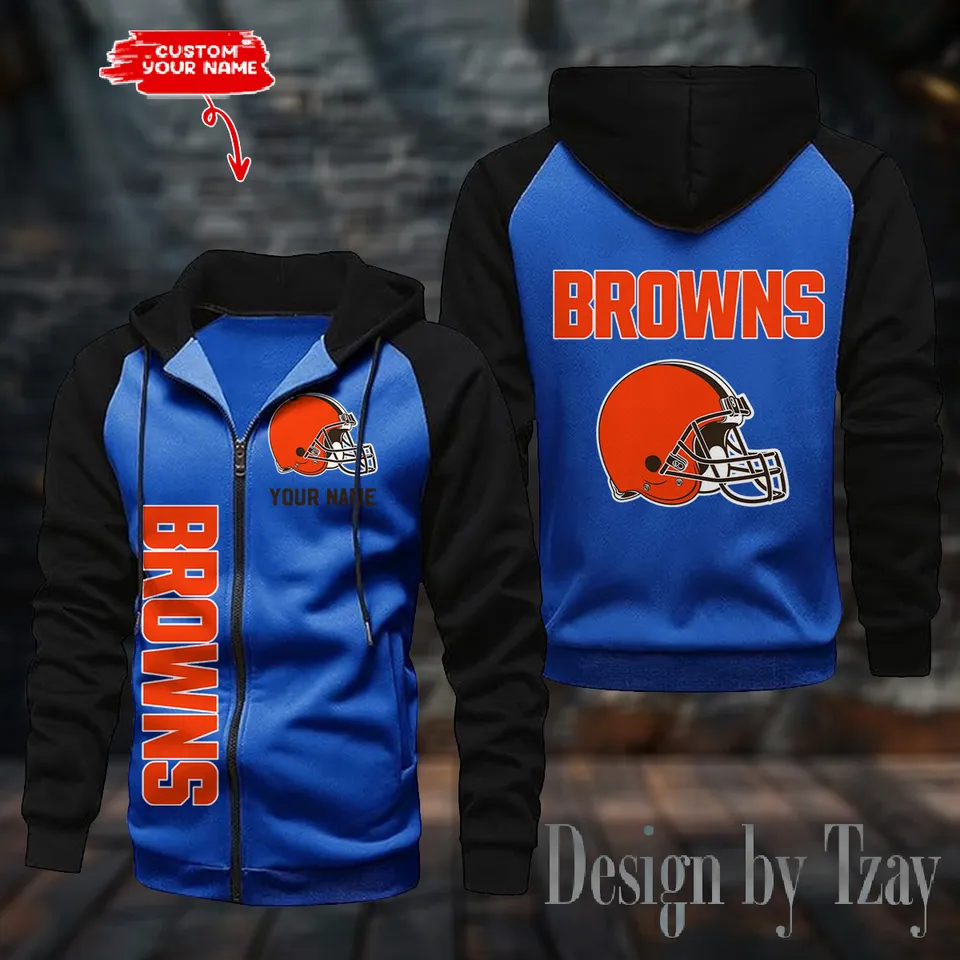 Clevland Browns Men's Raglan Full Zip Hoodie American Football Team Zip Hoodie Gift For Fan