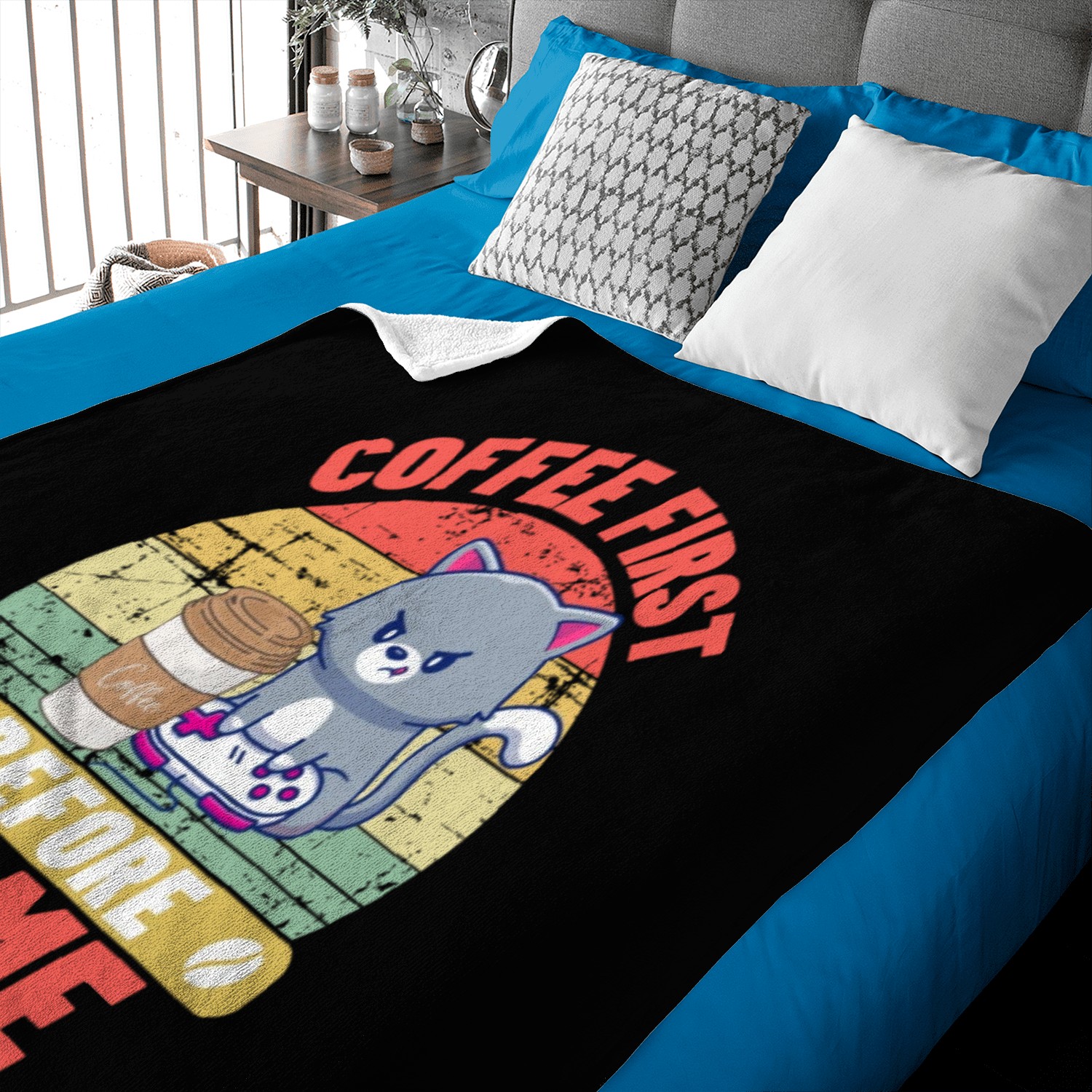 Coffee First before Game CAT Baby Blankets