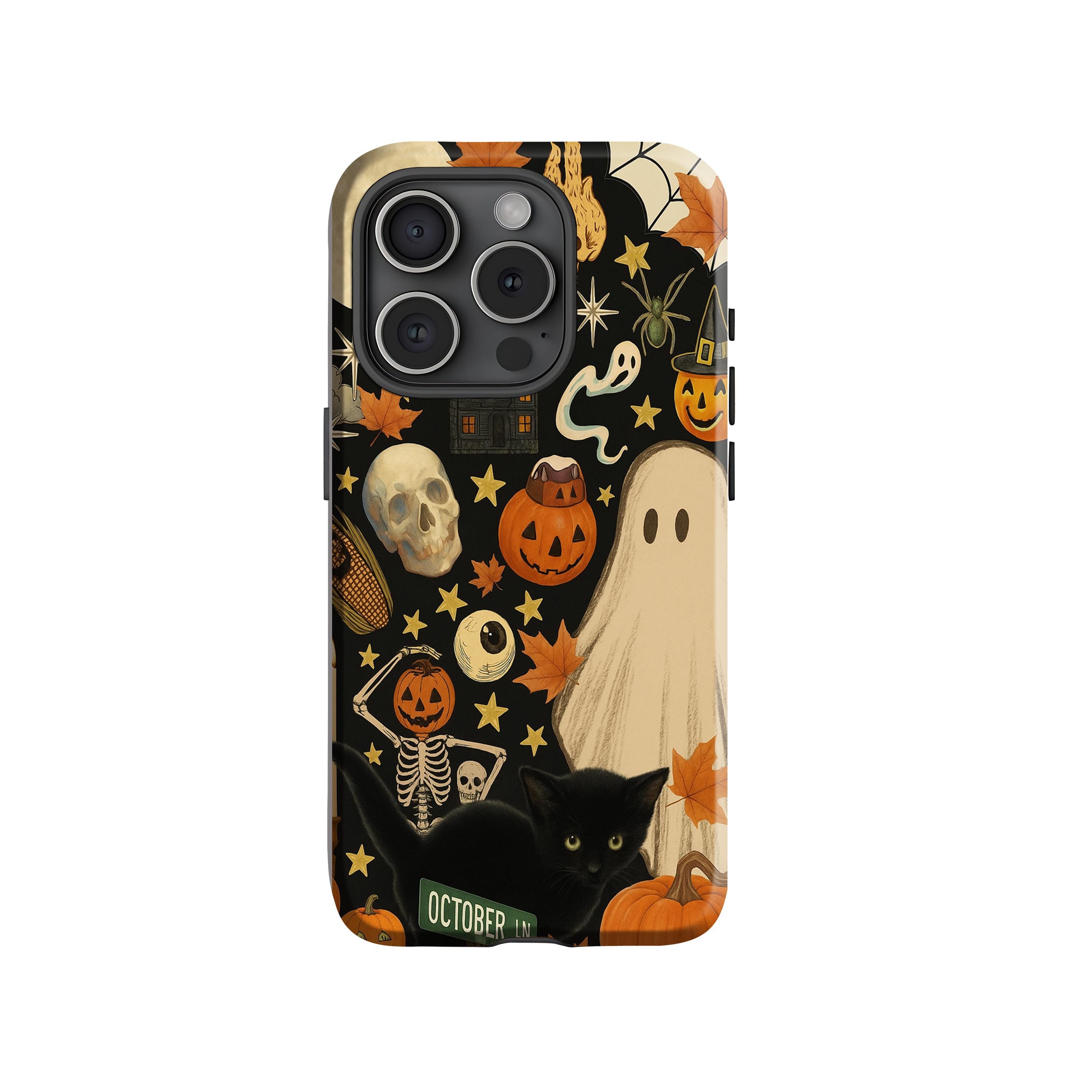 Retro Halloween phone case, ghost, pumpkin, skull collage, Halloween aesthetic for iPhone