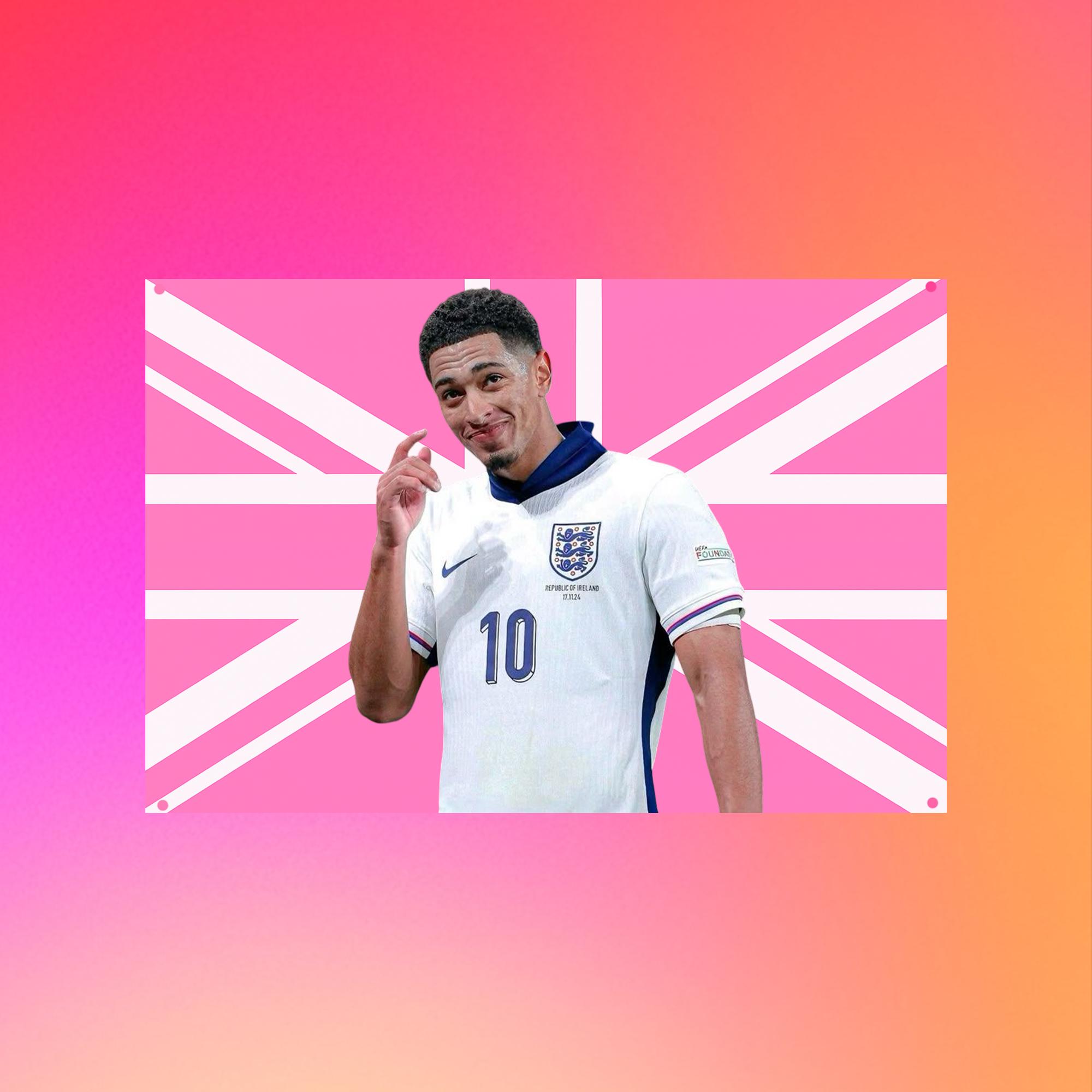 Jew Bellingham Flag | Pink UK Aesthetic Football Tapestry | England Star Wall Decor | World Cup Fan Room Flag