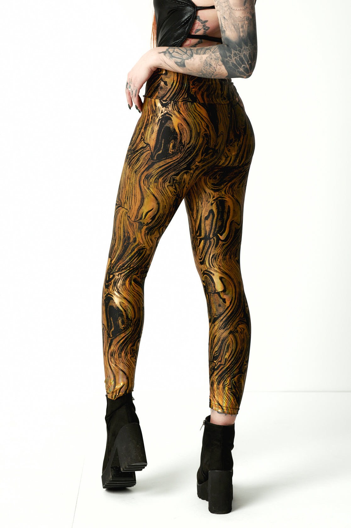Gold Holographic Leggings, Women's Rave Pants, Burning Man Leggings