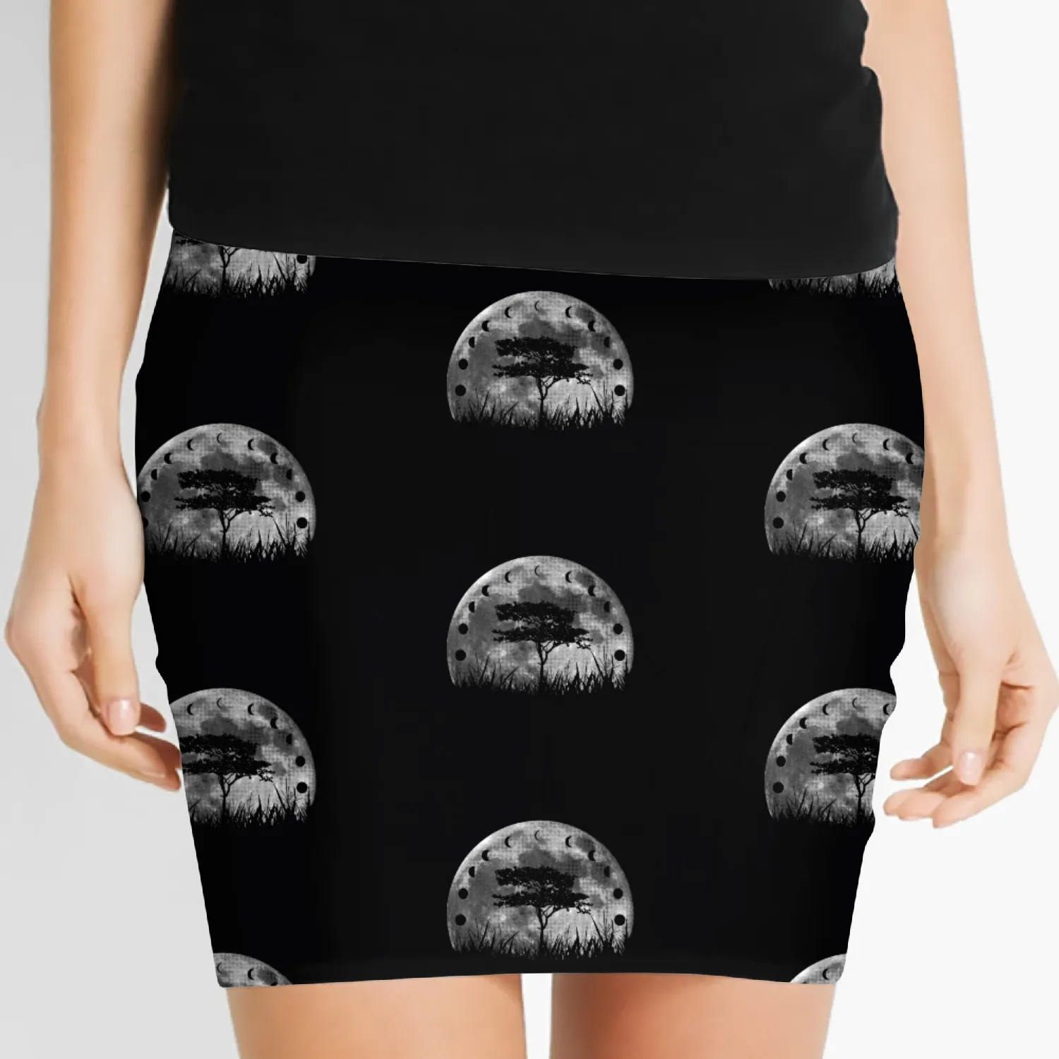 Tree And Moon Phases On Moon Women's Mini Skirts