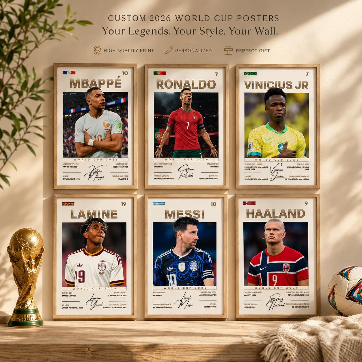 Football Poster Set, Messi Ronaldo Mbappe Yamal Vinicius Haaland, Choose Your World Cup 2026 Wall Art, Soccer Prints