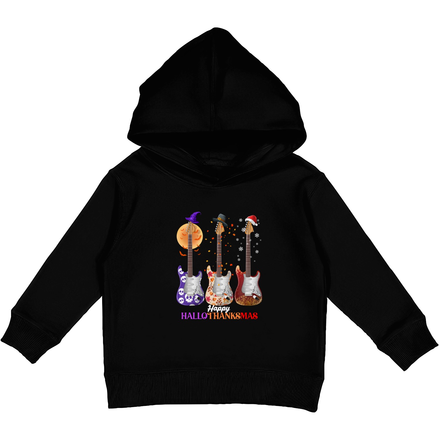 Happy HalloThanksMas Guitar Kids Pullover Hoodies