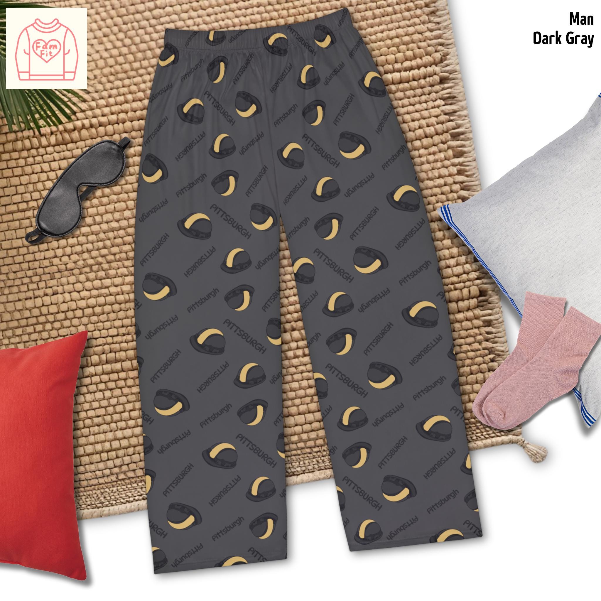 Pittsburgh Pattern Pajama Pants for Women and Men, Pittsburgh Football Fan Gift