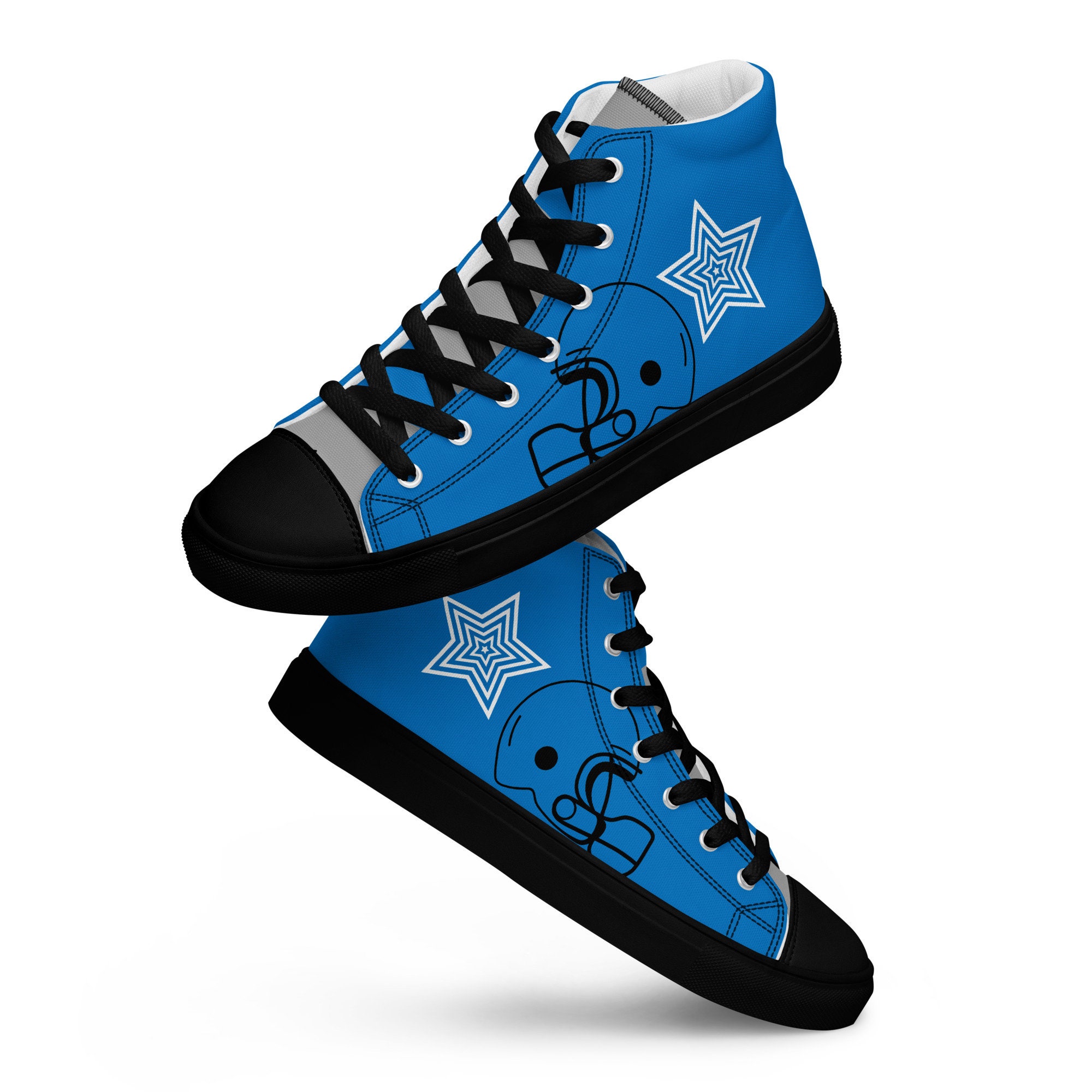 Blue Canvas High Tops: Football Inspired Edition with Star Detail Mens canvas Sneakers Luxury Streetwear