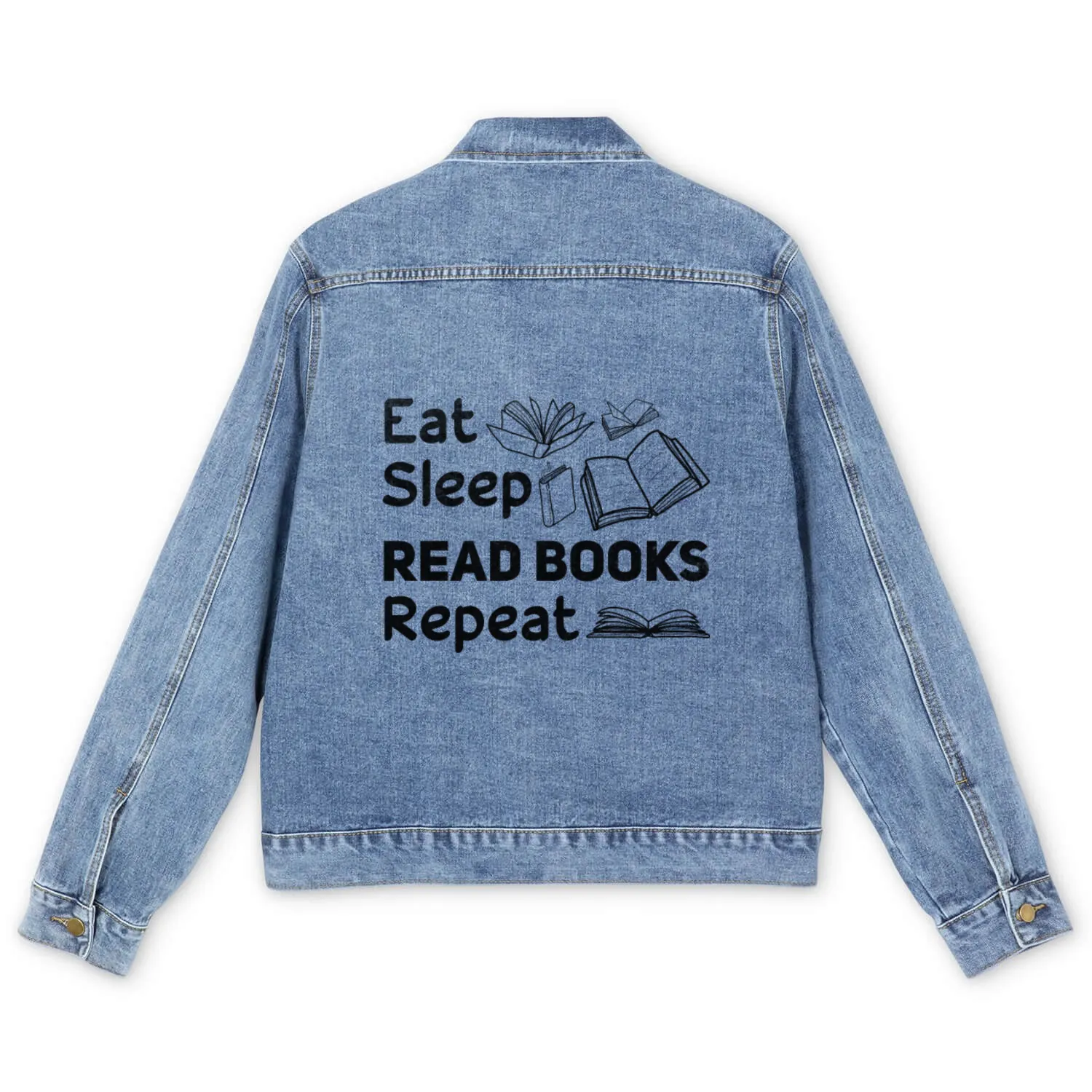 Eat Sleep Read Books Repeat Book Lover Bookworm Men's Denim Jackets