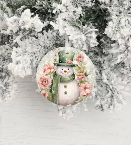 Pink and Green Snowman Ceramic Christmas Ornament Christmas Tree Decoration