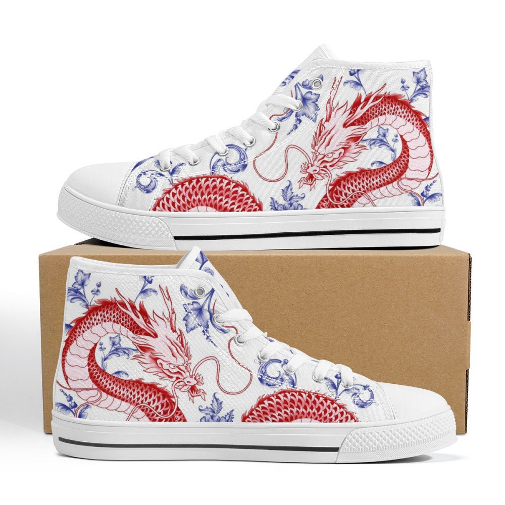 Red Dragon Ceramic White High Top Style Sneakers