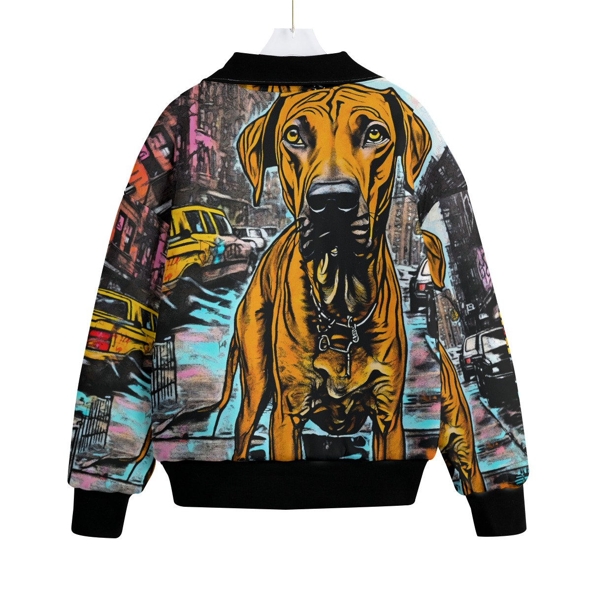 Rhodesian Ridgeback Dog Bomber Jacket ,Custom Dog Coat, Graffiti , Festival Gift Unisex Streetwear Knitted Fleece Lapel , Street Art, Crude