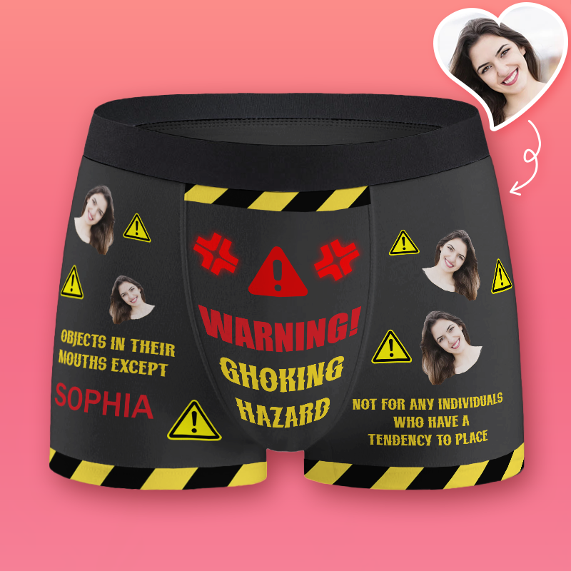 Custom Photo Men's Boxer Briefs with Choking Hazard Warning