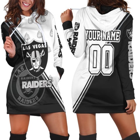 football Las Vegas Raiderss Custom Name Number Black White Women Hoodie Dress