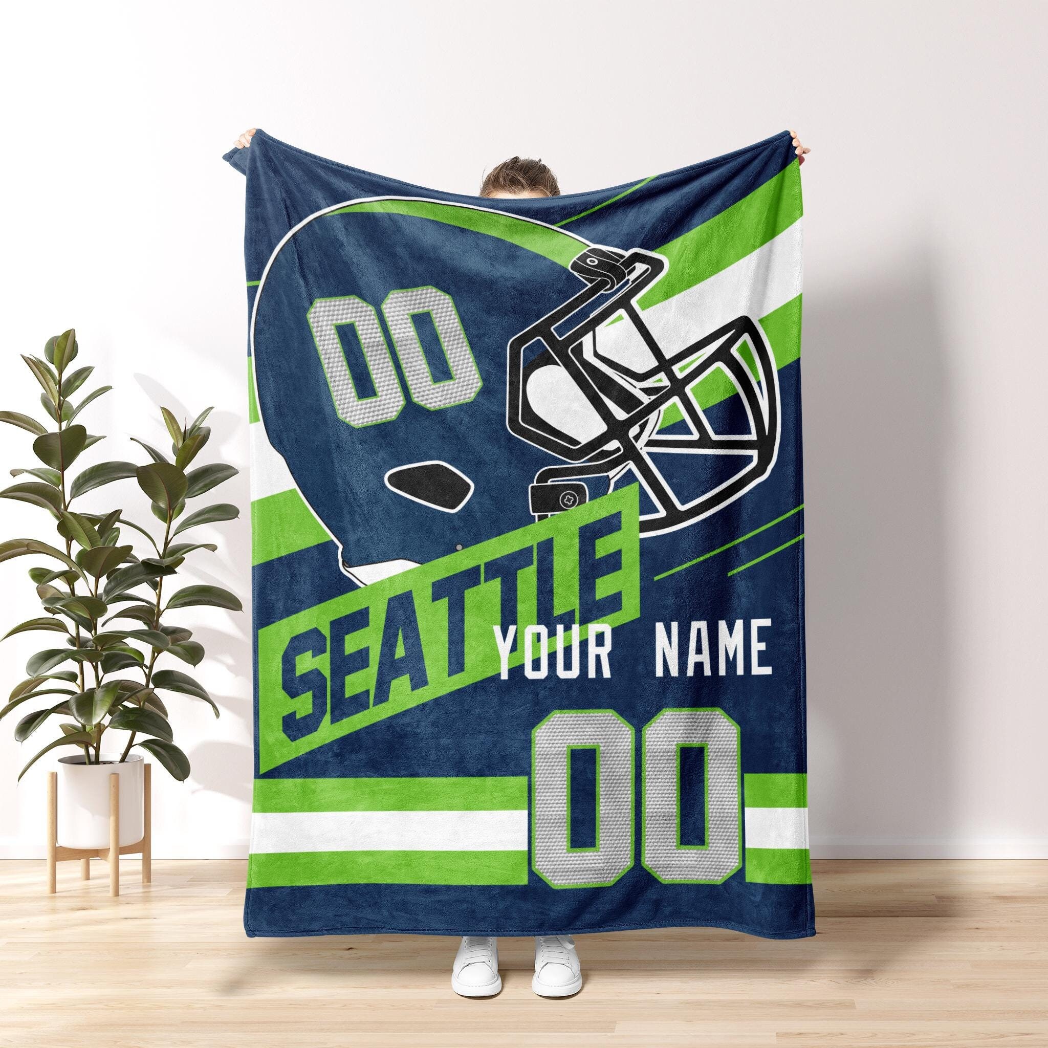 Seattle Football Vintage Personalized Blanket,Seattle Seahawk Football Family Blanket, Seahawk Fans Gift