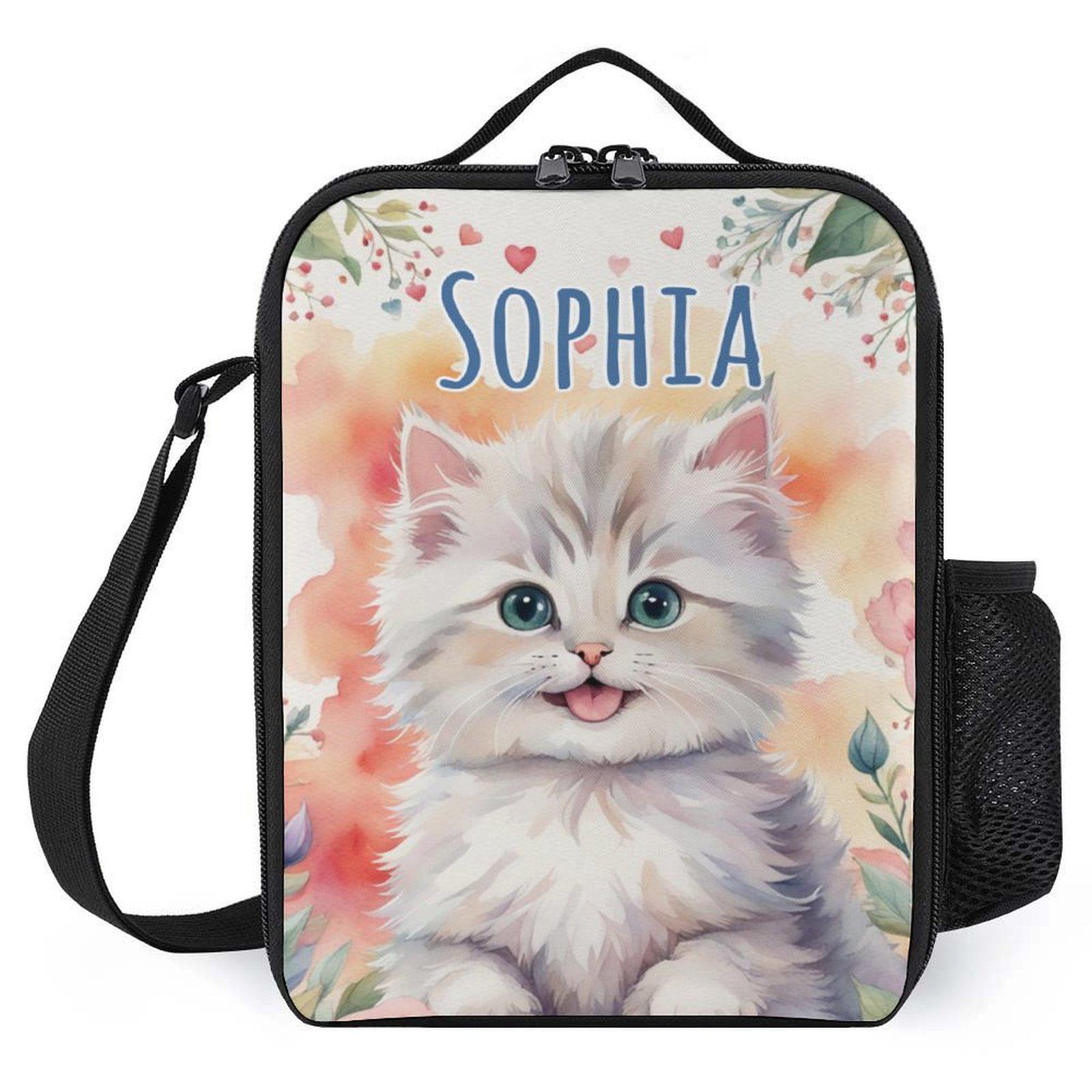 Personalized Persian Kitten Cat Lunch Bag for School Camp Boys & Girls