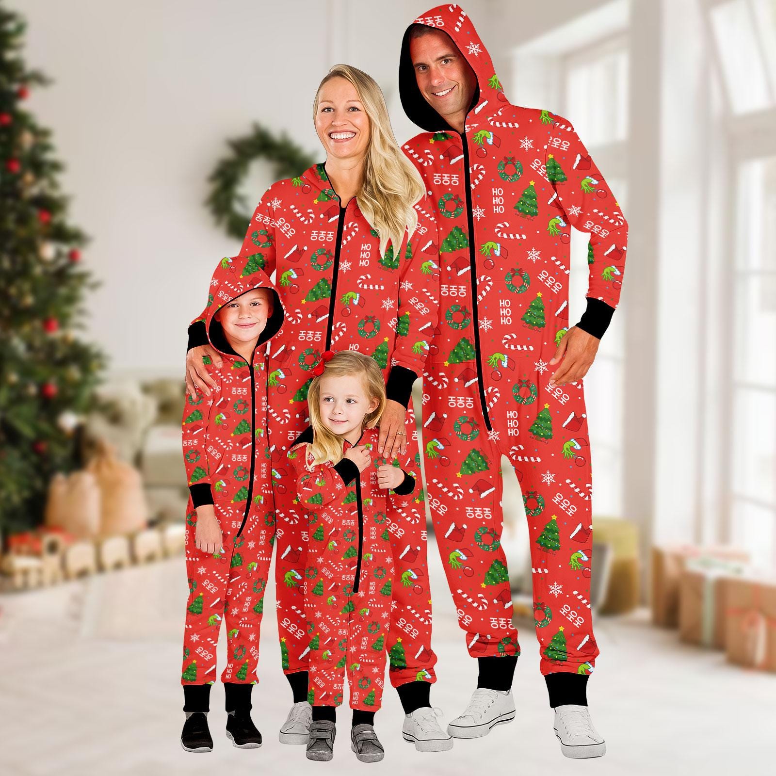 Ho Ho Ho Christmas Onesie Pajamas, Funny Holiday Jumpsuit, Funny Santa Pajamas for Adults Kids, Cozy Festive Sleepwear, Xmas Gift Idea
