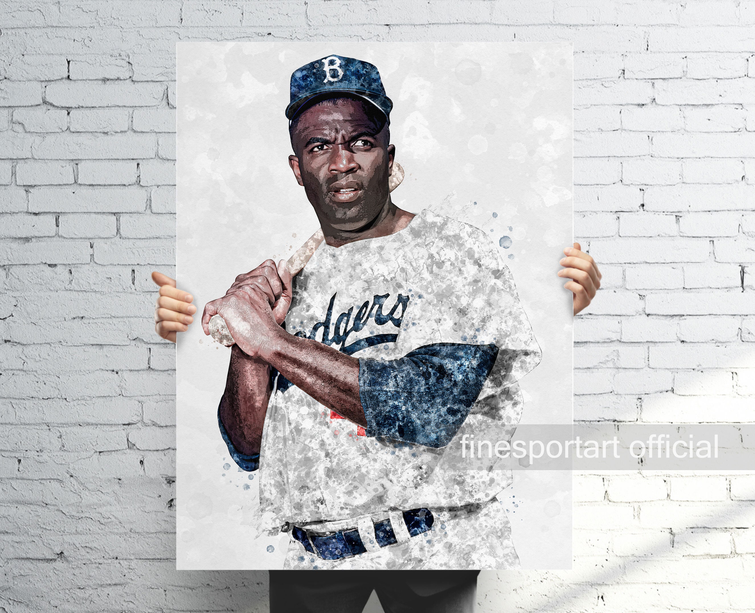 Jackie Robinson Poster, Canvas, Baseball print, Sports wall art, Man Cave, Gift, Kids Room Decor