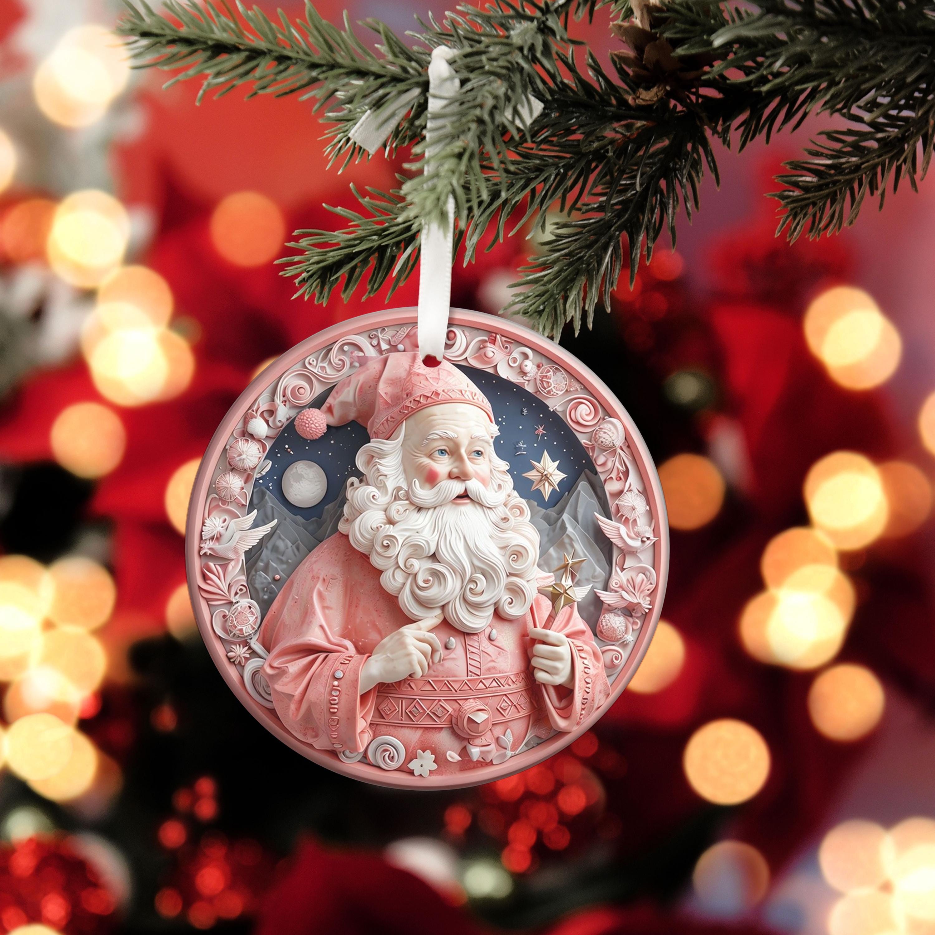 3D Effect Pink Santa Claus Ornament, 3D Santa Christmas Ornament, Christmas 2024 Ornaments, Cute Santa Ornament Christmas, Ornament Gift