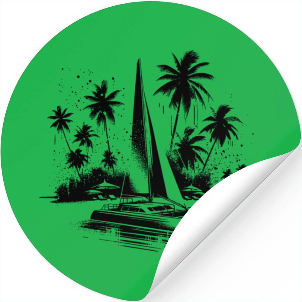 Catamaran Sailing Boat With Palm Trees Stickers