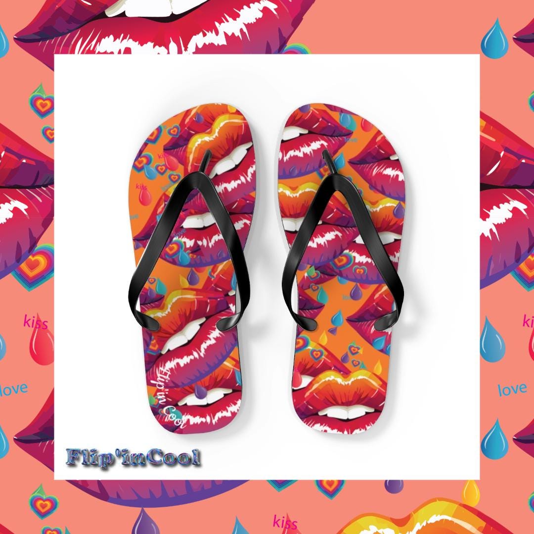 Pucker up, babe!! These flops are full of hearts, kisses, and major crush energy ! Flirty, summer, Trending, cute, festivals, beach, pool.