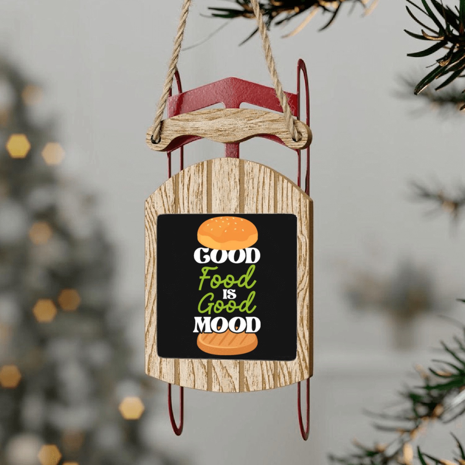 Good Food Is Good Mood, Burger Sled Ornaments