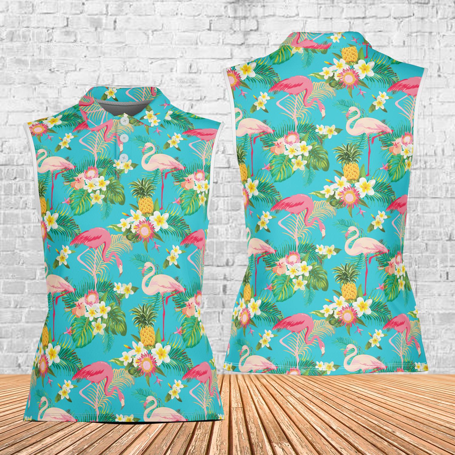 Flamingo Golf Polo Shirt, Funny Summer Lover Polo Sleeveless, Tropical Summer Golfer Polo