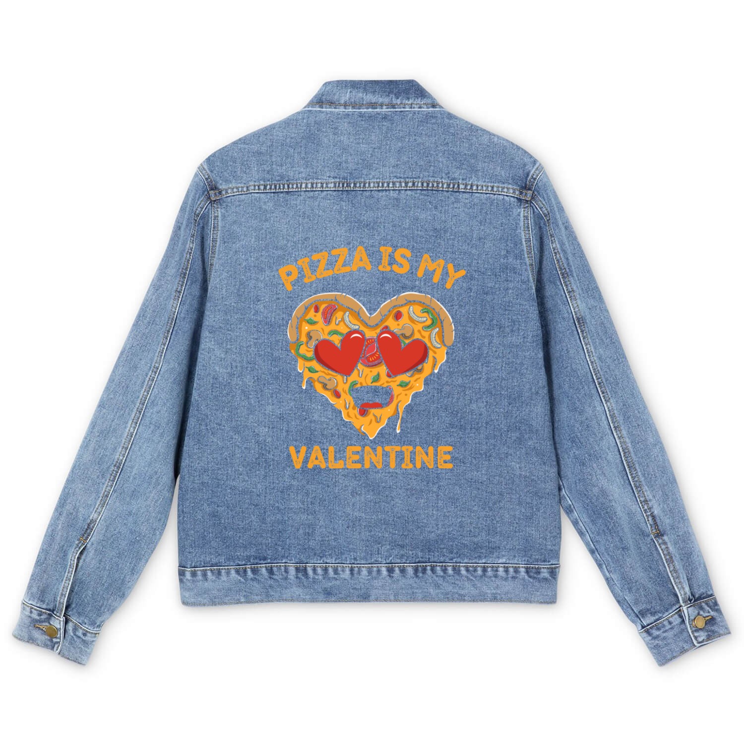 PIZZA IS MY VALENTINE Men's Denim Jackets