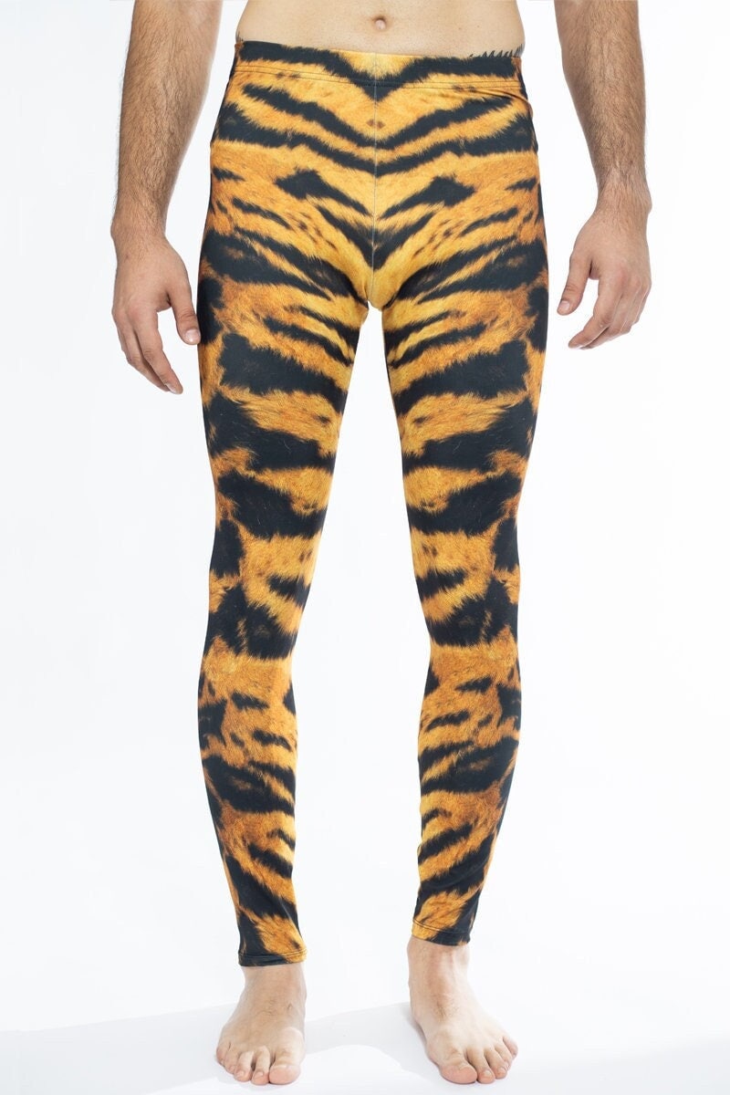 Tiger Leggings for Men, animal print leggings, printed leggings, Burning Man outfits