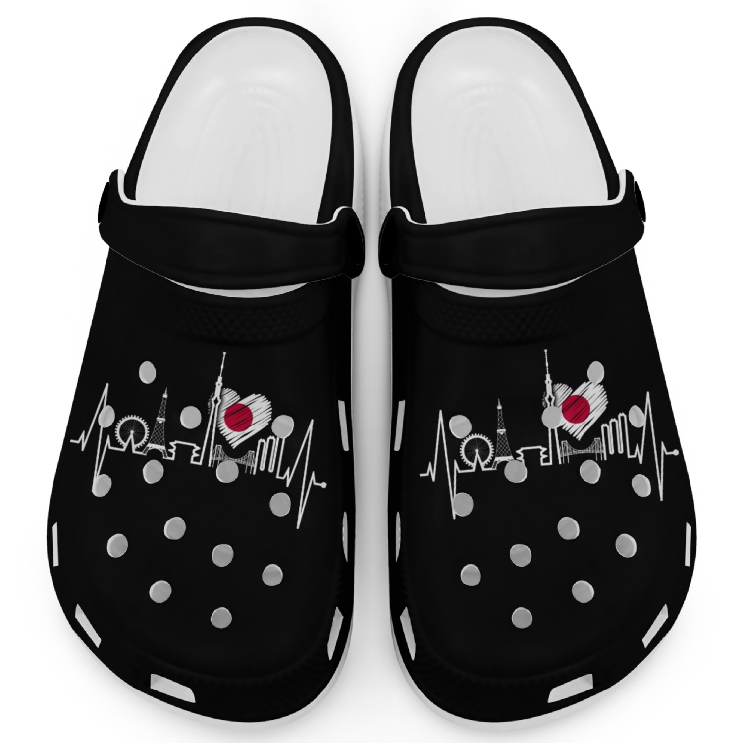 Tokyo Skyline Heartbeat Japanese Flag Love Tokyo Clogs