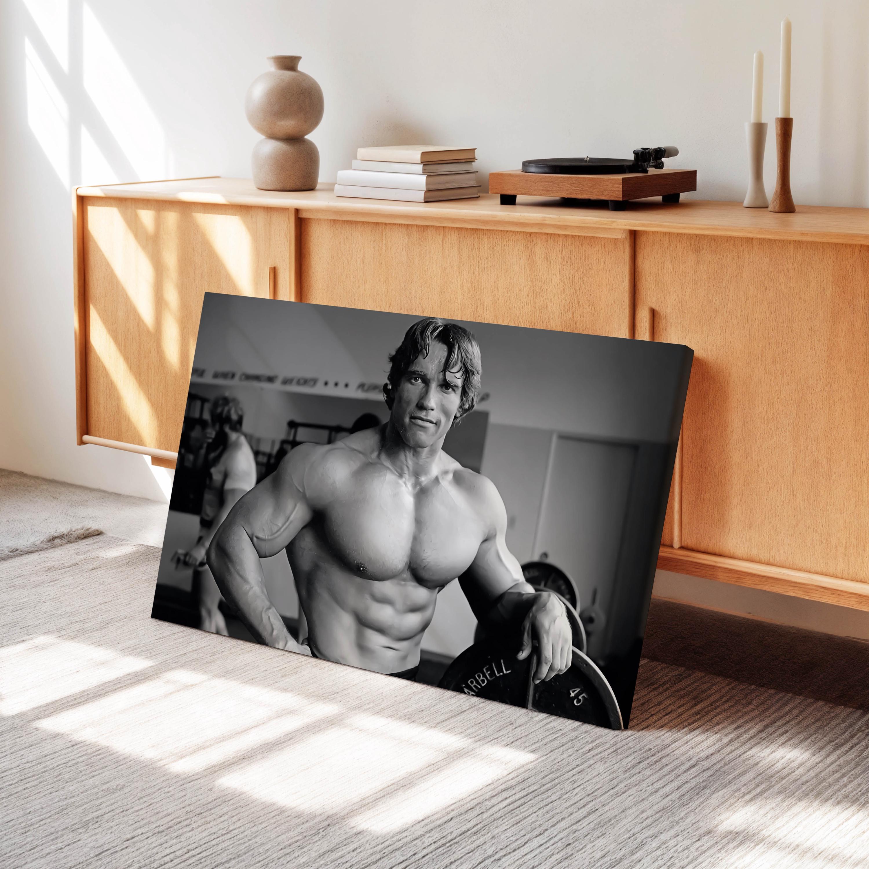 Arnold Schwarzenegger Gym Canvas Print: Black and White Bodybuilding Art