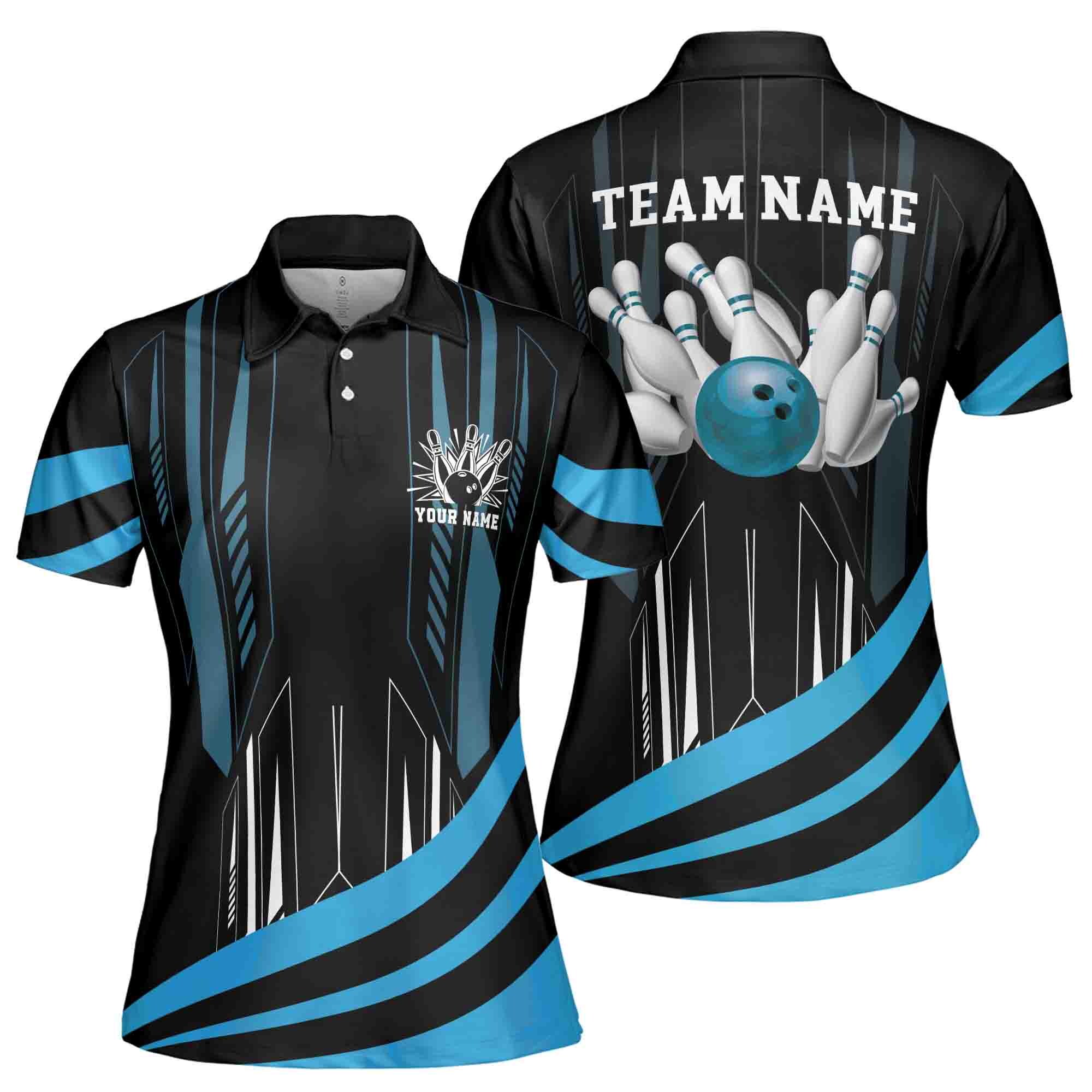 Custom Name, Team Name MultiColor Bowling Ball Women's Polo Shirt