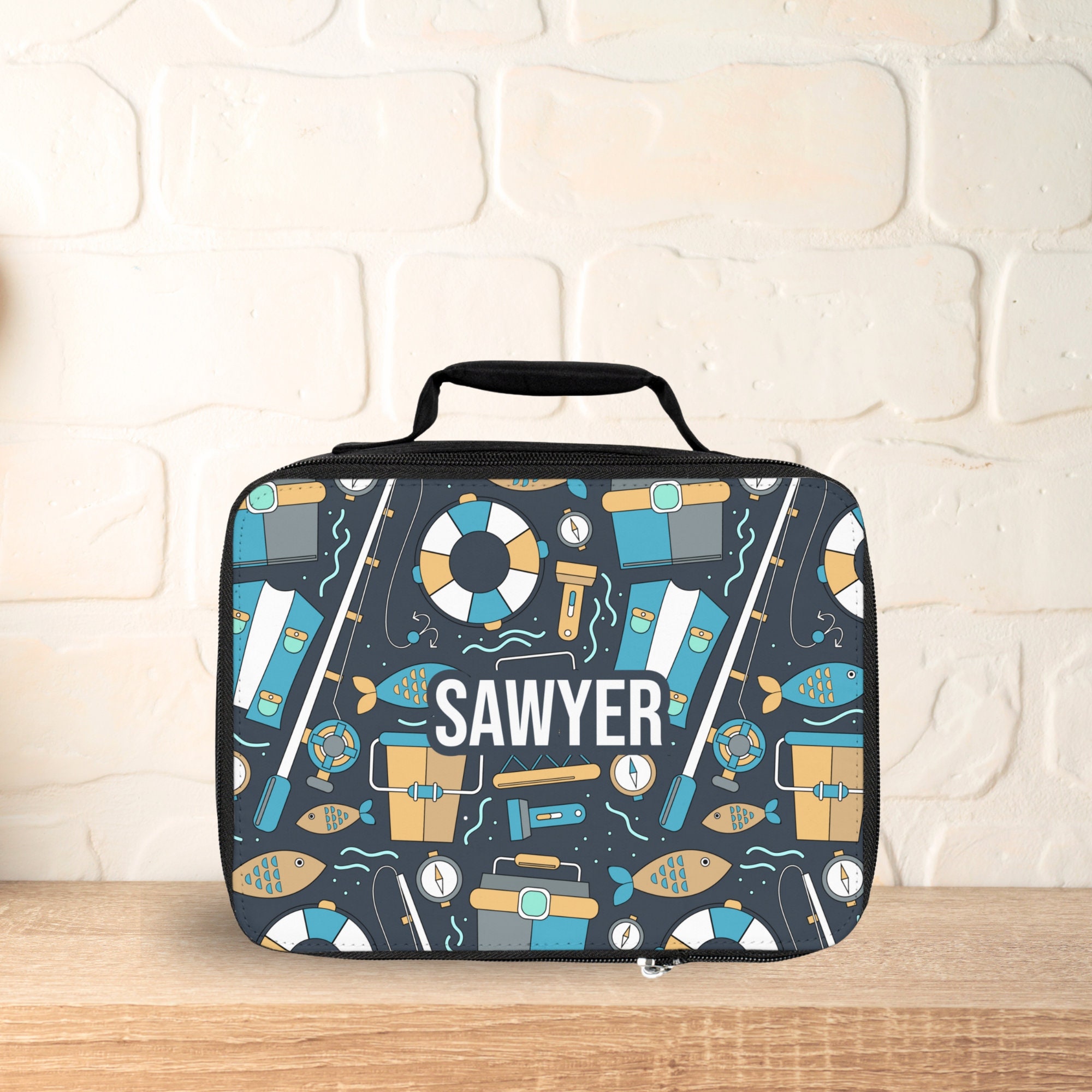 Fish Lunchbox, Kids School Lunch Bag, Fishing Bag for Lunch, Fishing Insulated Lunchbox Custom Name, Back to School Gift for Kid Fishing
