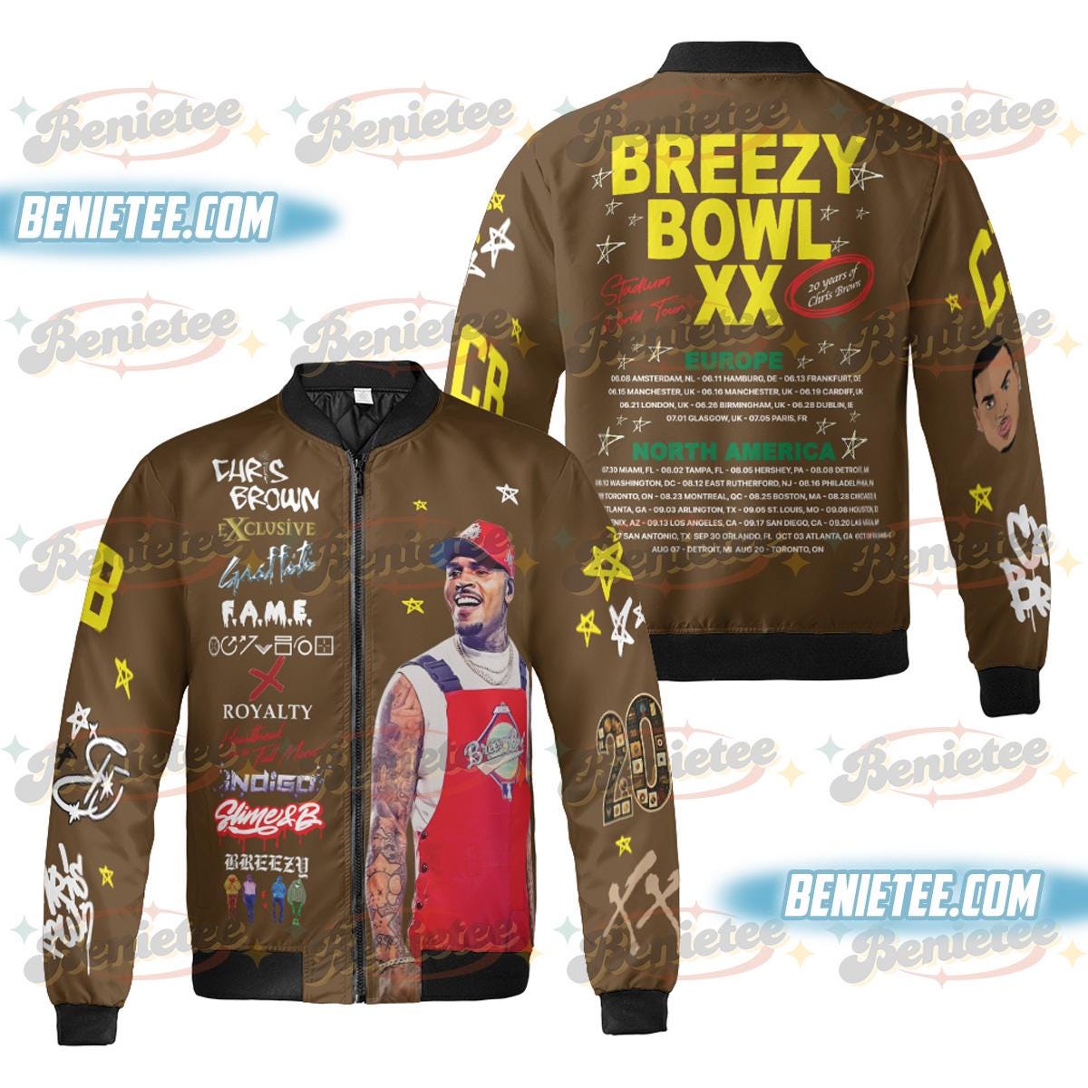Breezy Bowl XX Tour Bomber Jacket, Vintage Chris Brown Concert 2025 Jacket For Men, Music Tour Y2k Streetwear Jacket, Chris Brown Fan