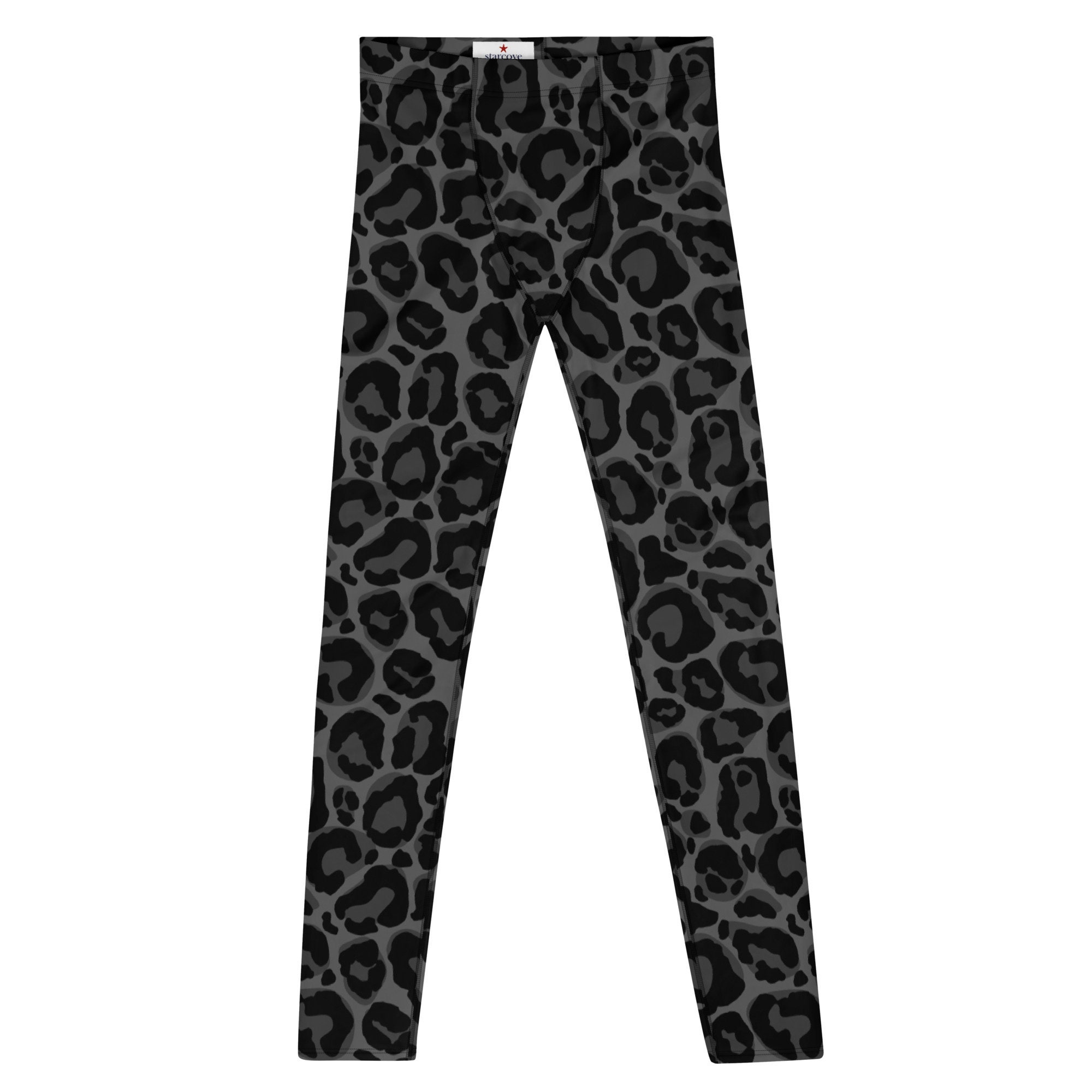 Black Leopard Men Leggings, Animal Print Panther Cheetah Jaguar Grey Guys Male Running