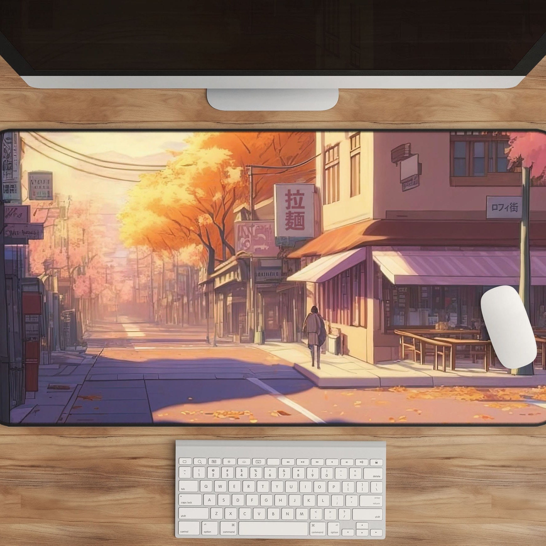 Lo-Fi Anime Mouse Pad Tokyo Skyline Gaming Desk Mat