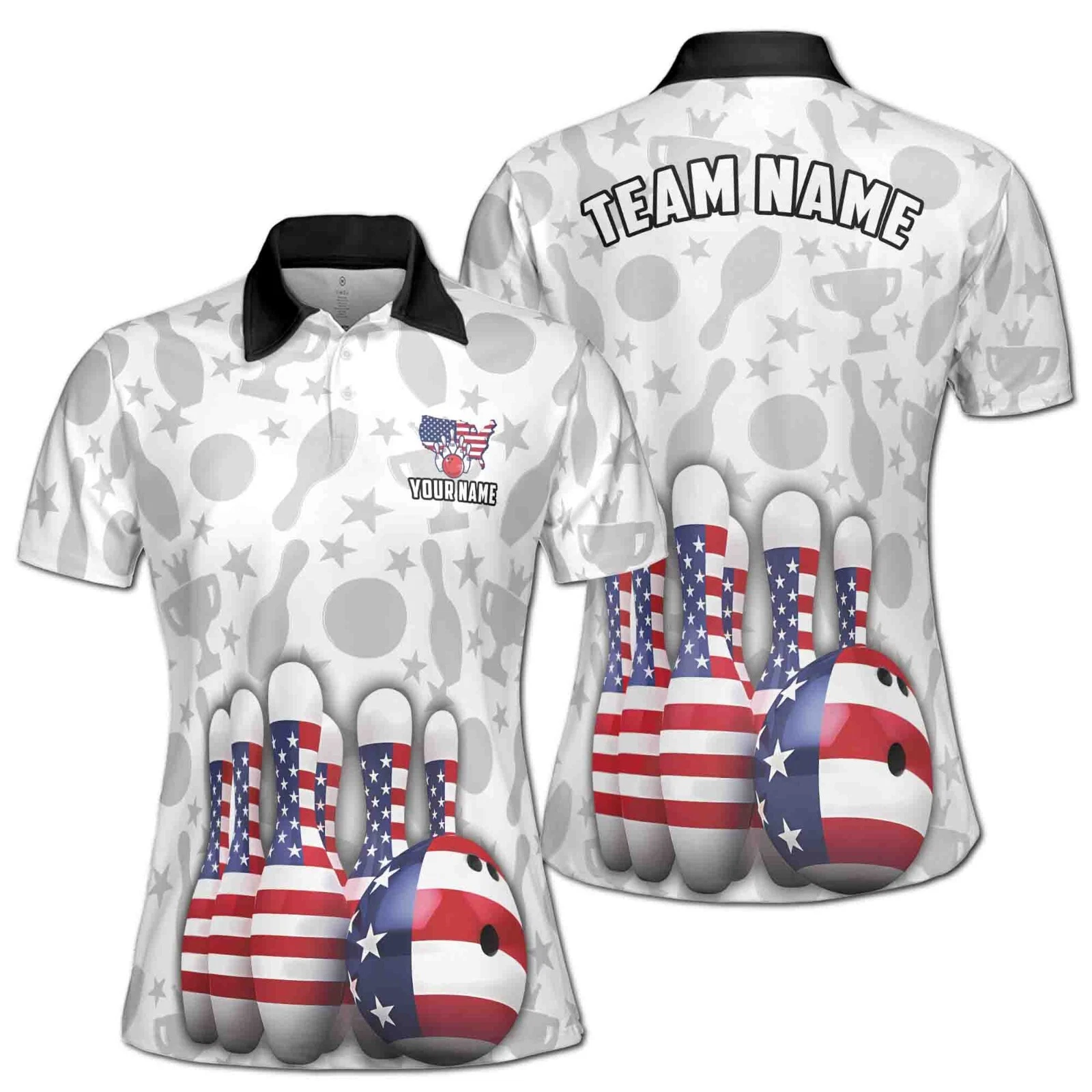 Women's Personalized American Bowling Pin Polo Shirt