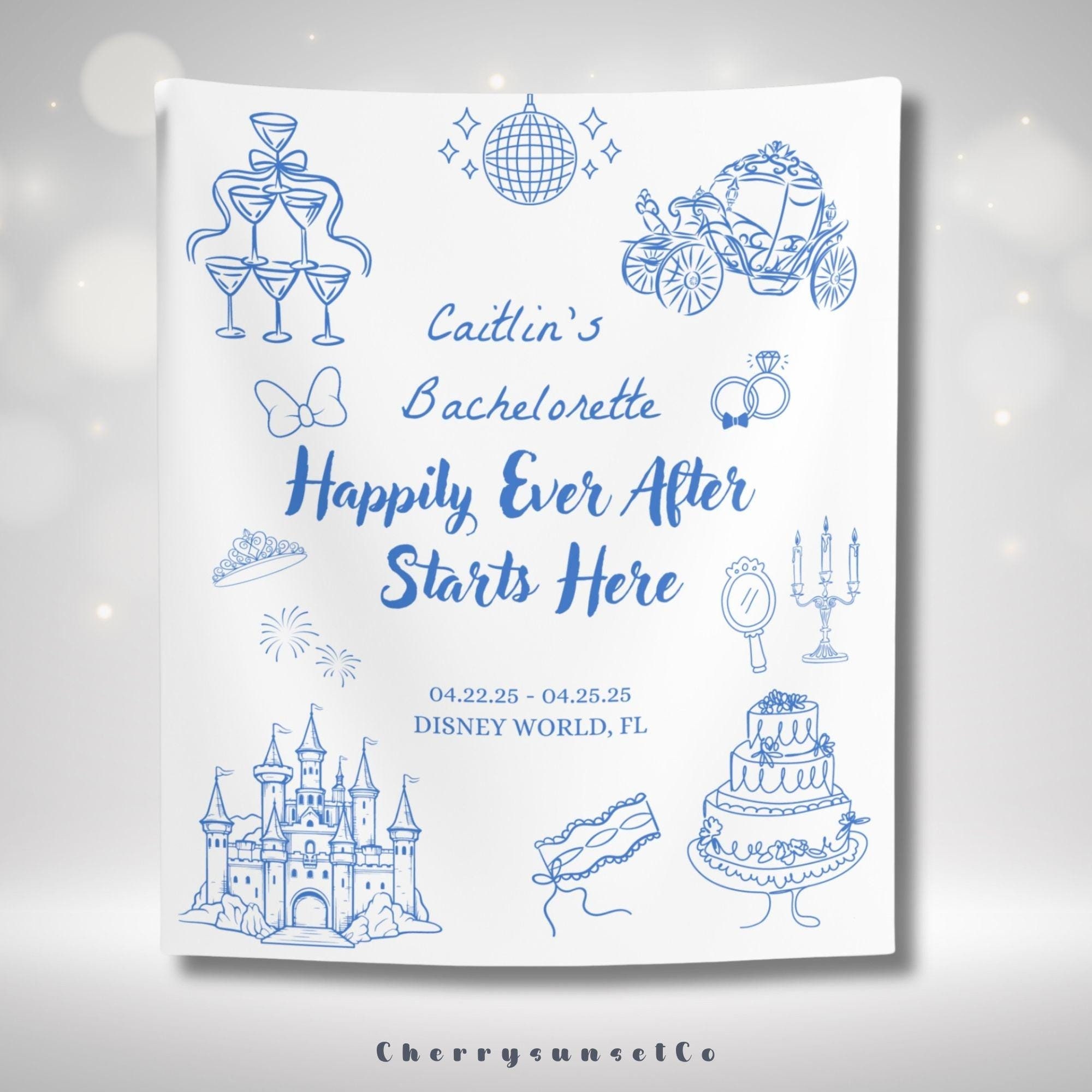 Happily Ever After Bachelorette Party Banner Custom Bachelorette Weekend Backdrop Florida Bridal Shower Decor Wedding Party Tapestry