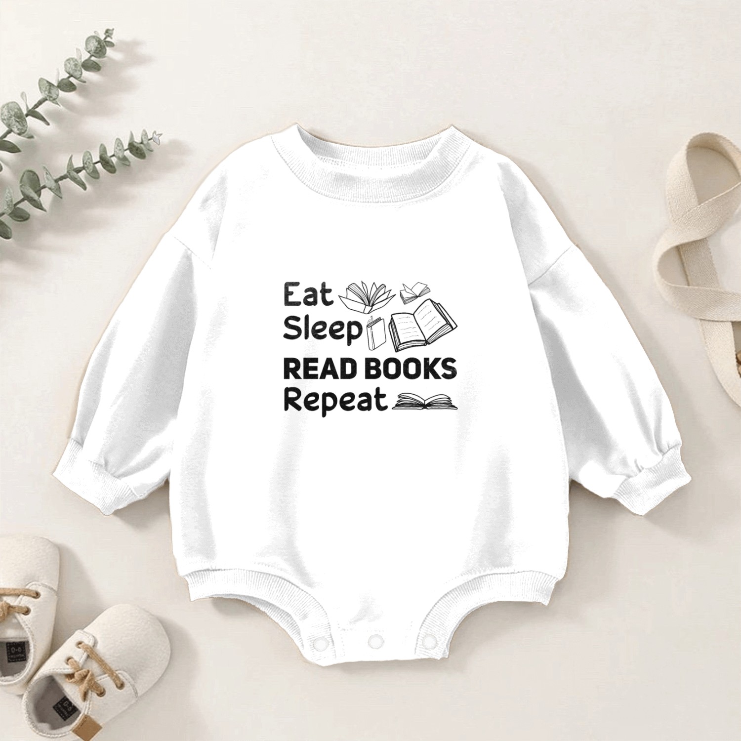 Eat Sleep Read Books Repeat Book Lover Bookworm Baby Romper Sweatshirts