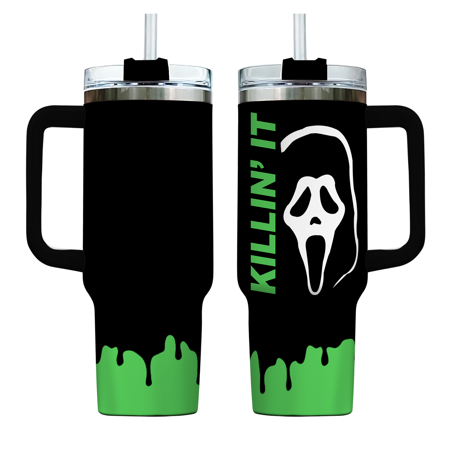 Halloween Scream Ghostface Tumbler 40oz, Killin' It Green Rhinestone Tumbler