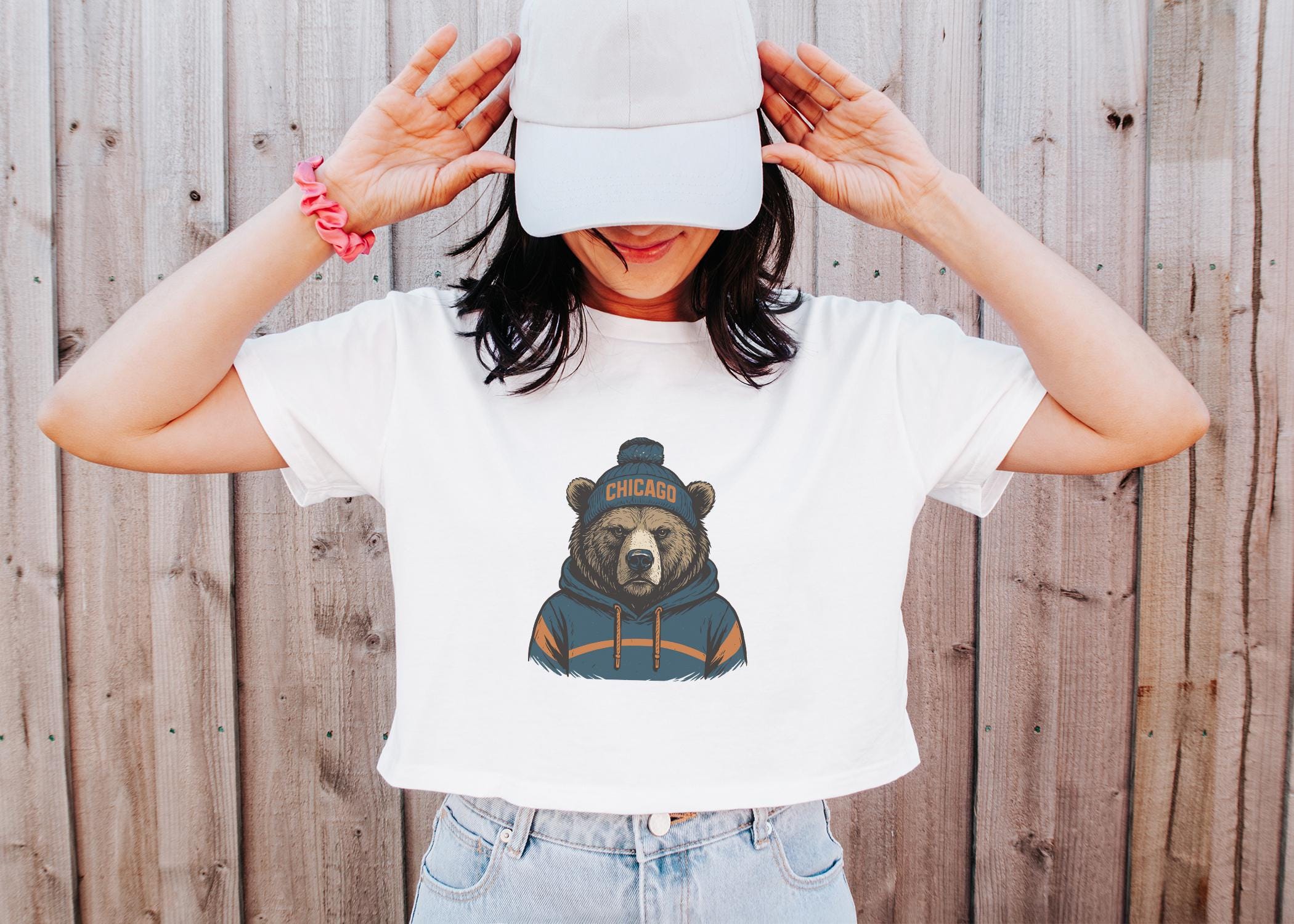 Chicago Bears Crop Top: Football Mascot, Women's Cotton Tee