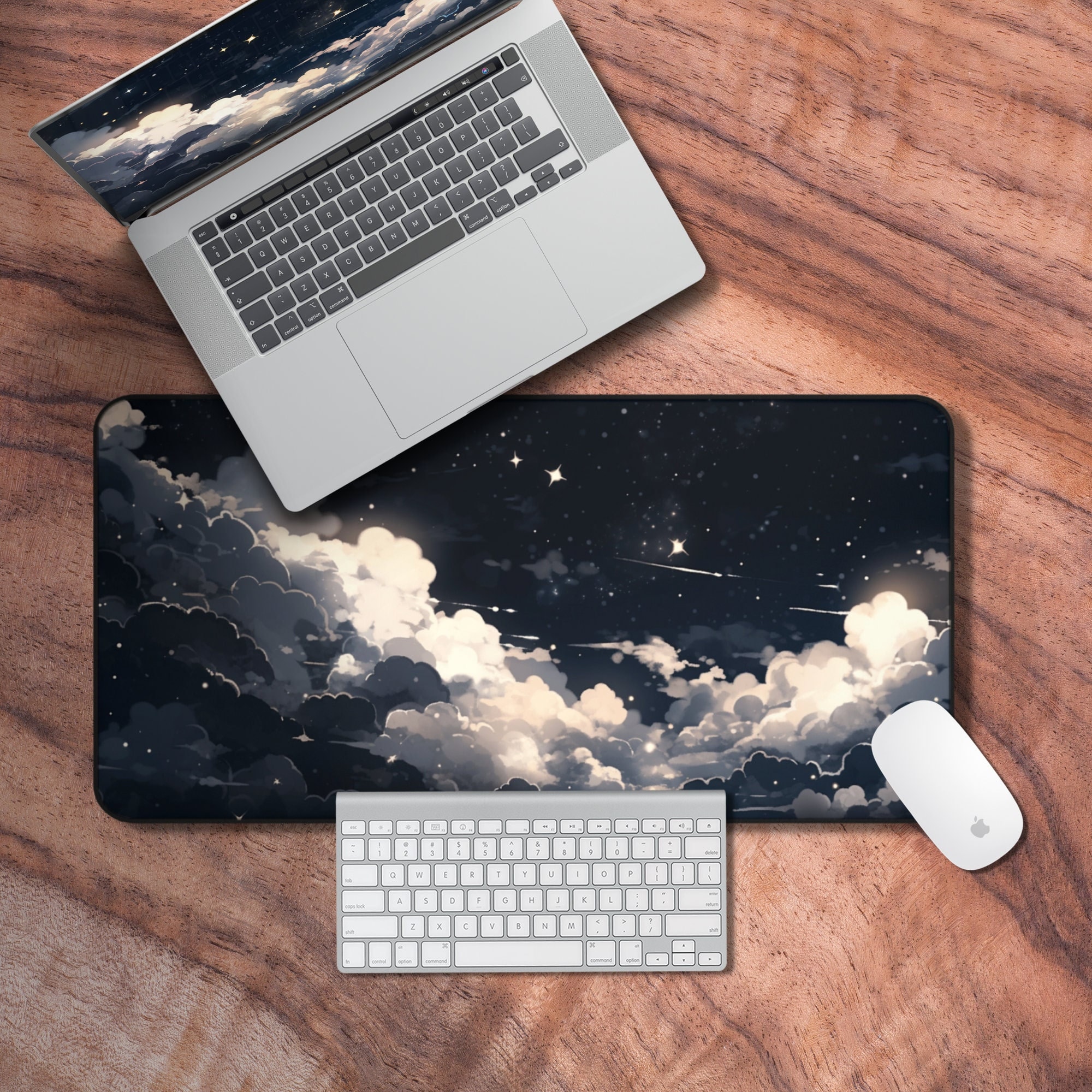 Anime Desk Mat, Night Sky Mouse Pad, Black Gaming Desk Mat