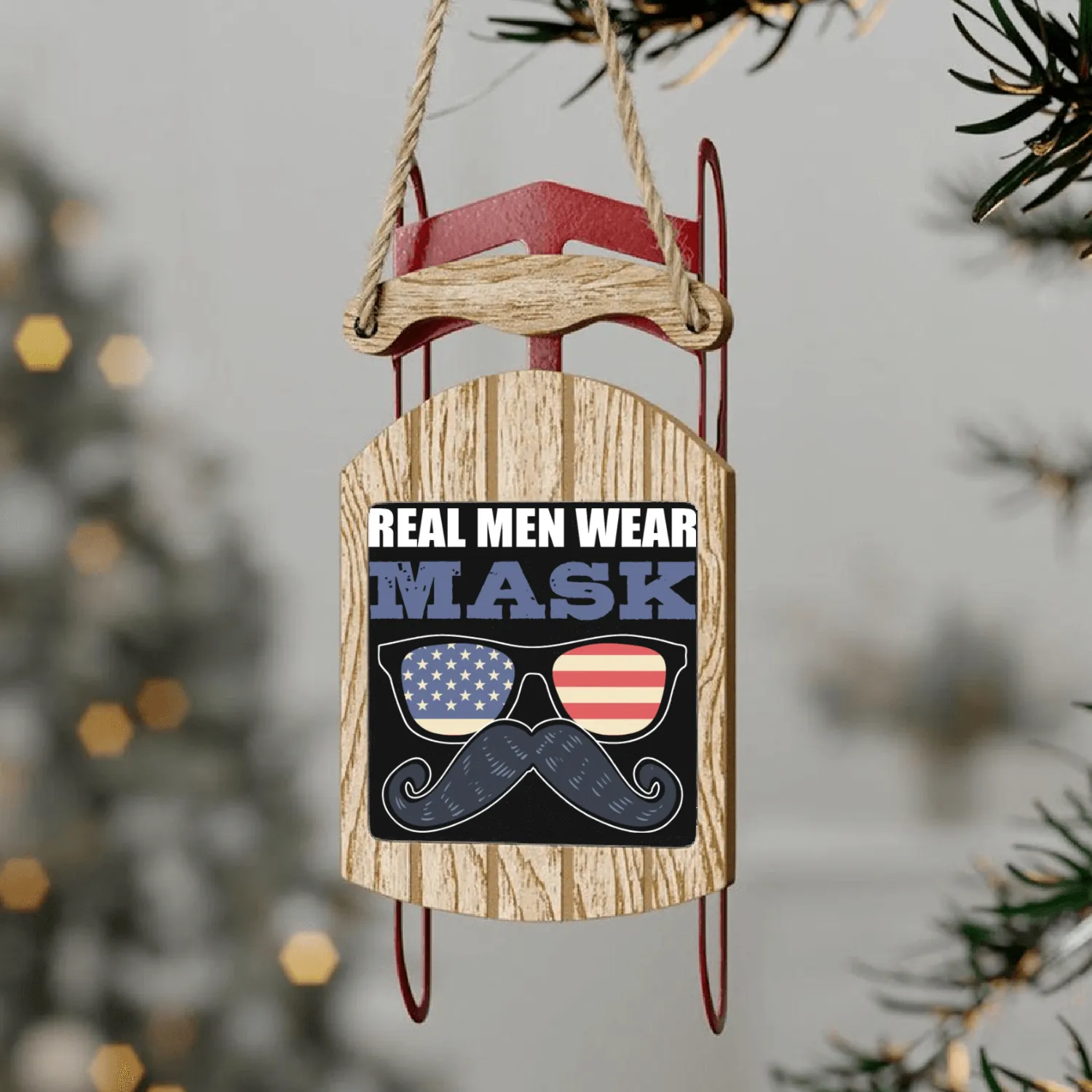 Men Wear Masks Bearded Man Gift Sled Ornaments