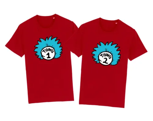 THING One THING Two Couples Matching Costume T-Shirt Funny Cat Twins Seuss Geisel