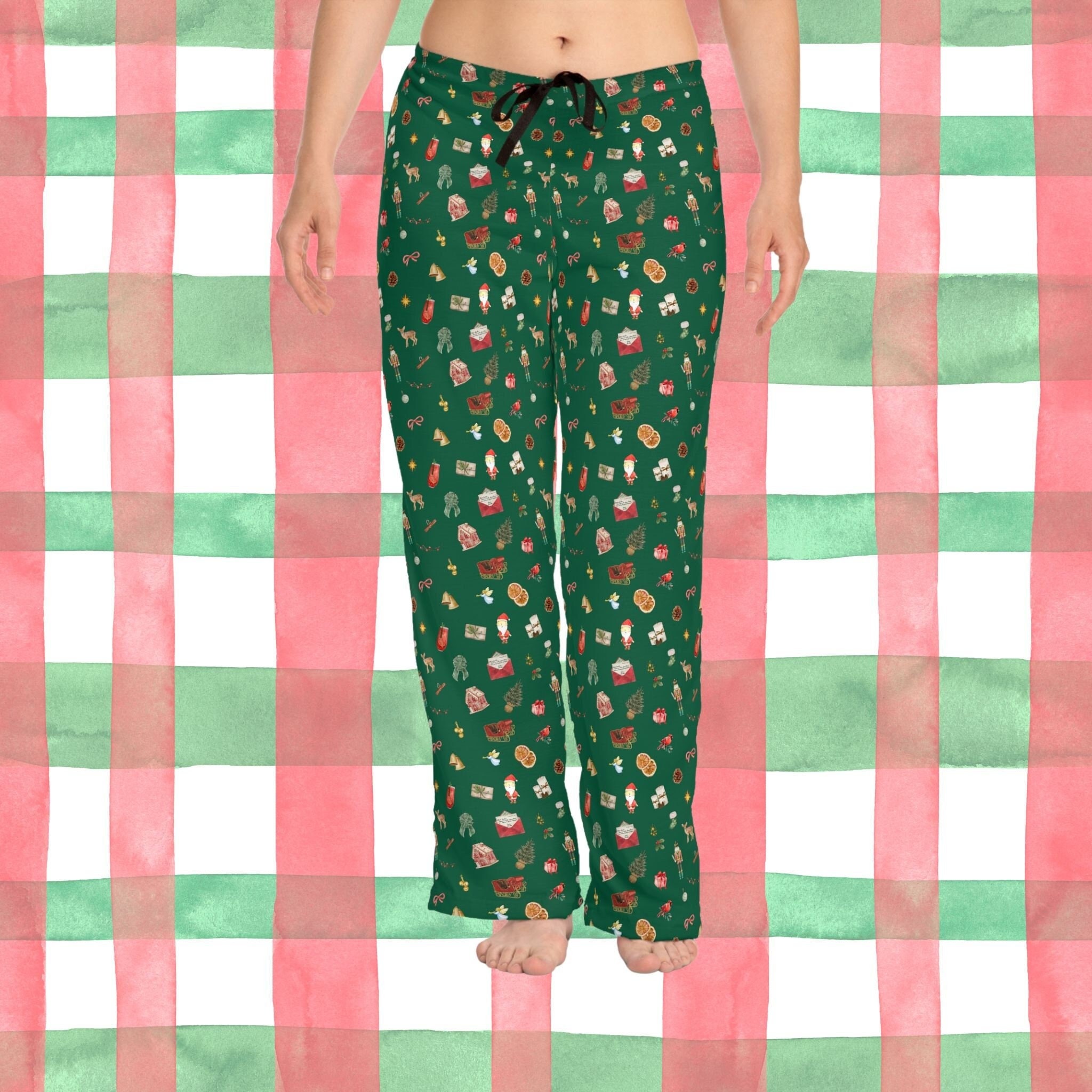 Christmas Womens Pajama Pants, Winter Pj Pants, Sleepover Pajamas, Santa Retro Apparel, Relaxed Fit Pj Gift, Holiday Pajama Gift For Her