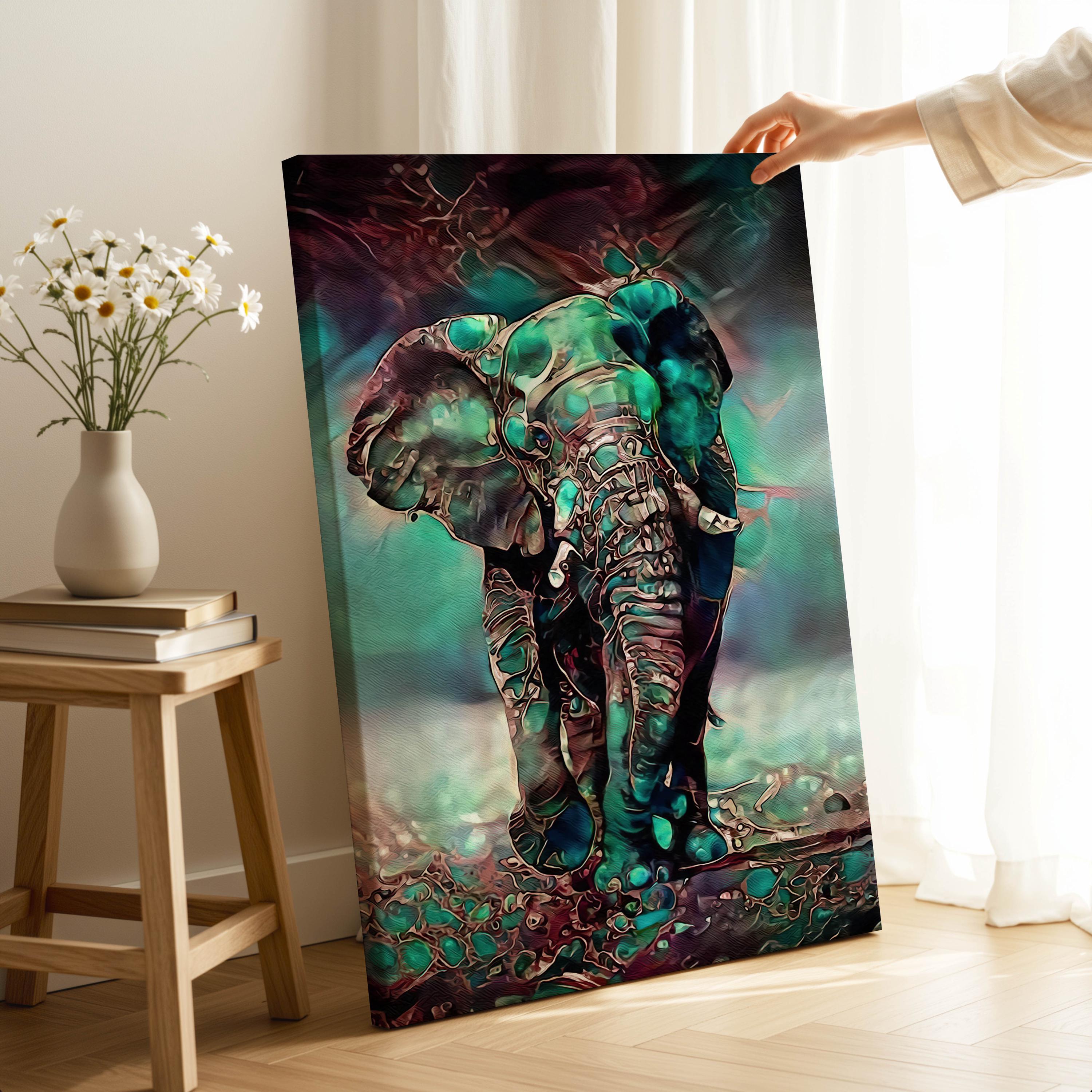Abstract Elephant Canvas Wall Art, Colorful Wildlife Print for Home & Office Decor