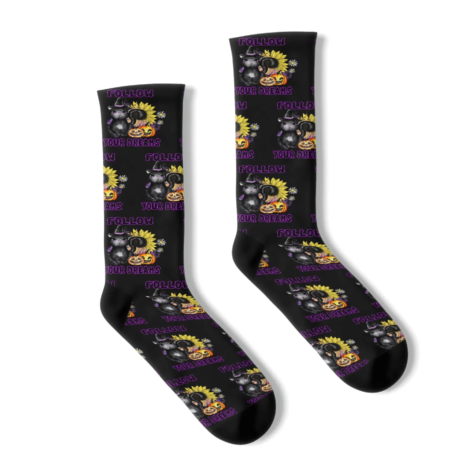Follow Your Dreams - Black Cat Jack-O-Lantern Socks