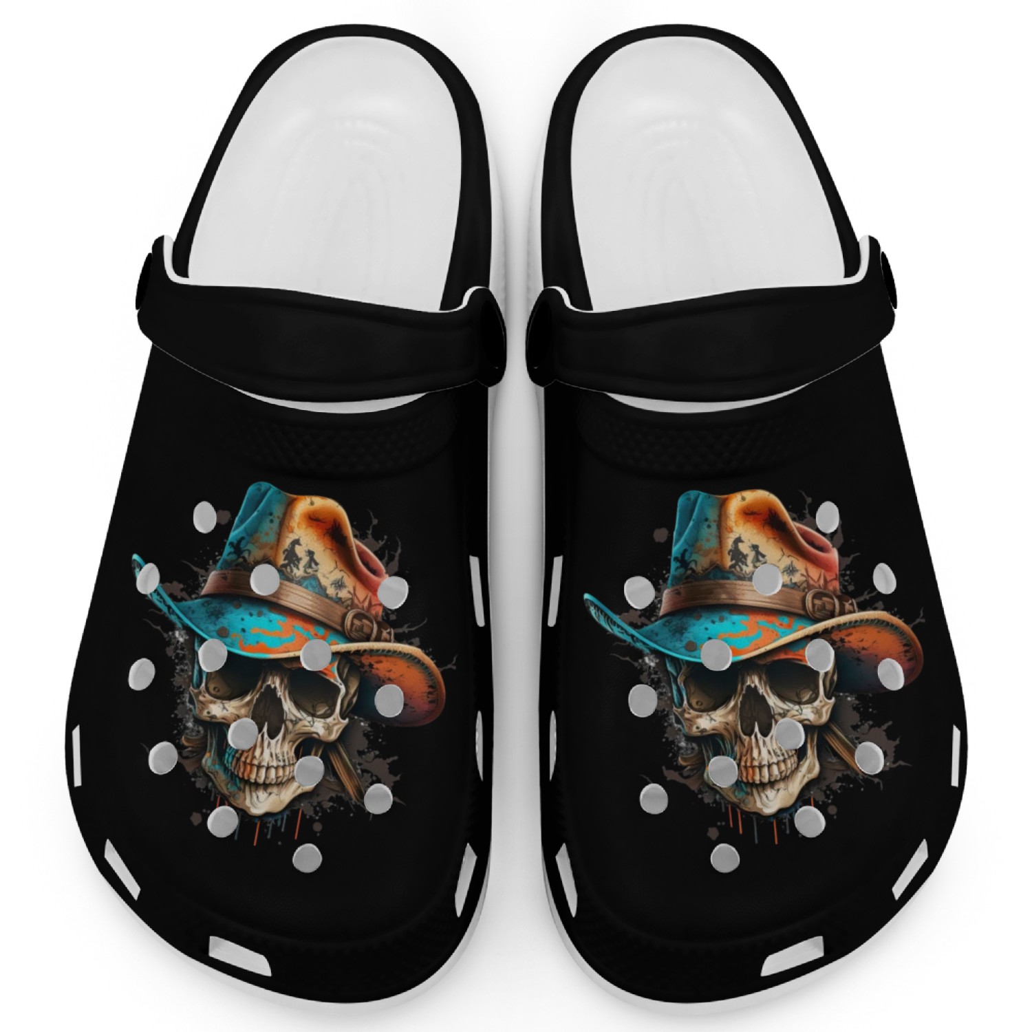 Watercolor Skull in a Cowboy Hat Skeleton Art 5 Clogs