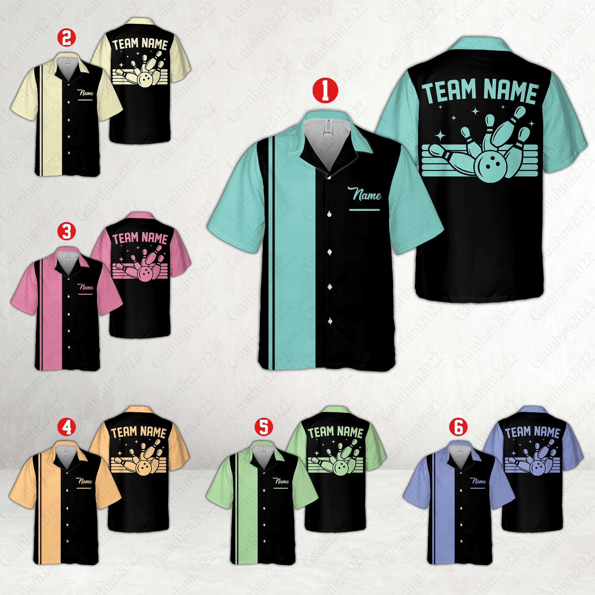 Personalized Retro Bowling Hawaiian Shirt, Custom Name Bowler Button Down Shirt, Matching Bowling Team Shirt, Bowling Lovers Gifts